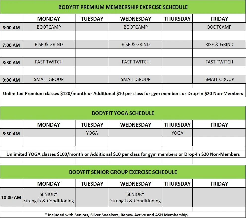 Schedule — Bodyfit