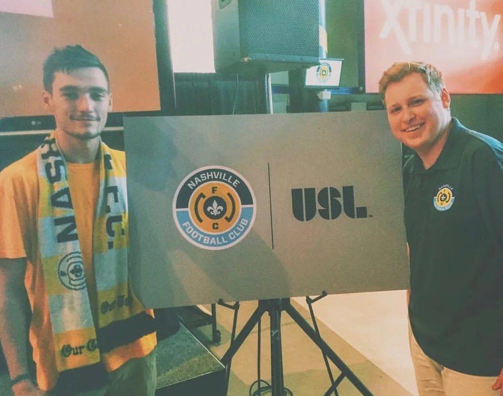 Brian Taylor (left) with Aaron Grisham on the day of the USL announcement.