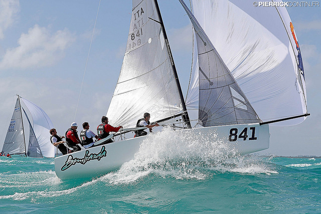 Andrea Pozzi's Bombarda ITA841 surfing the Miami waves at the 2016 Melges 24 World Championship - photo (c) Pierrick Contin