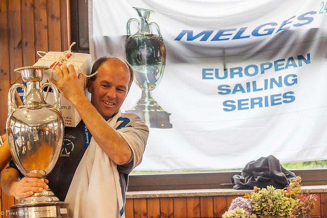 The winner of the 2016 Melges 24 European Sailing Series - Andrea Racchelli and Altea ITA735 - with the perpetual trophy of the Melges 24 European Sailing Series at the end of 2016 European series in Luino - photo (c) Piret Salmistu