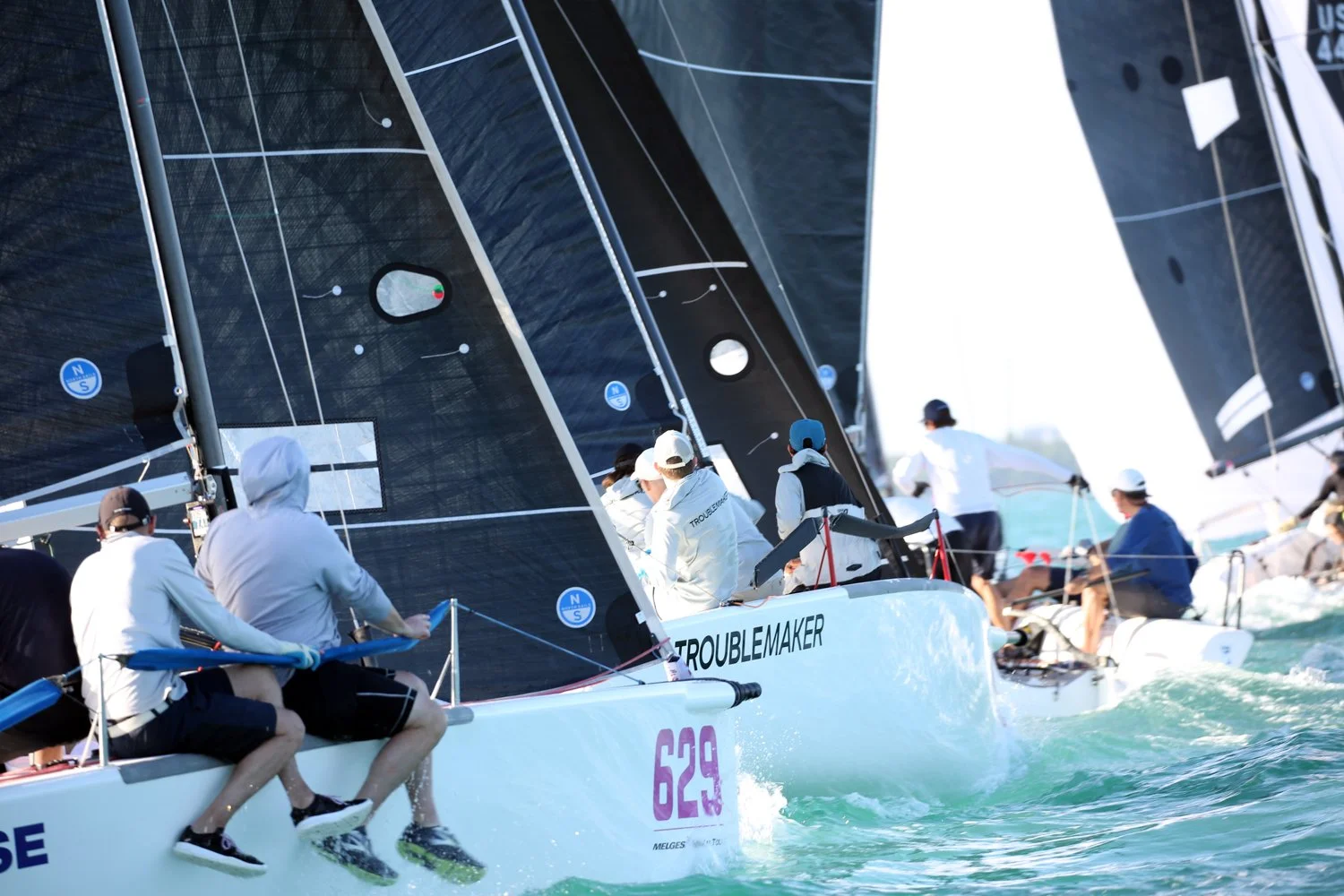 Melges 24s round the top mark on Biscayne Bay at the North American Championship