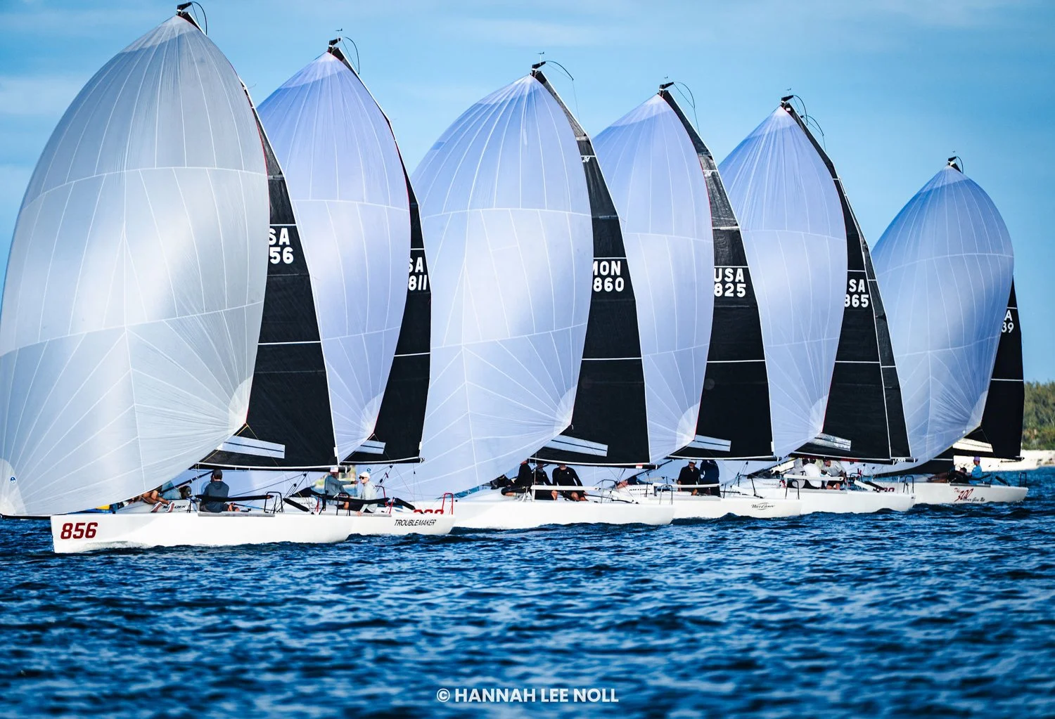 Melges 24 race downwind in Florida at the 2025 North American Championship