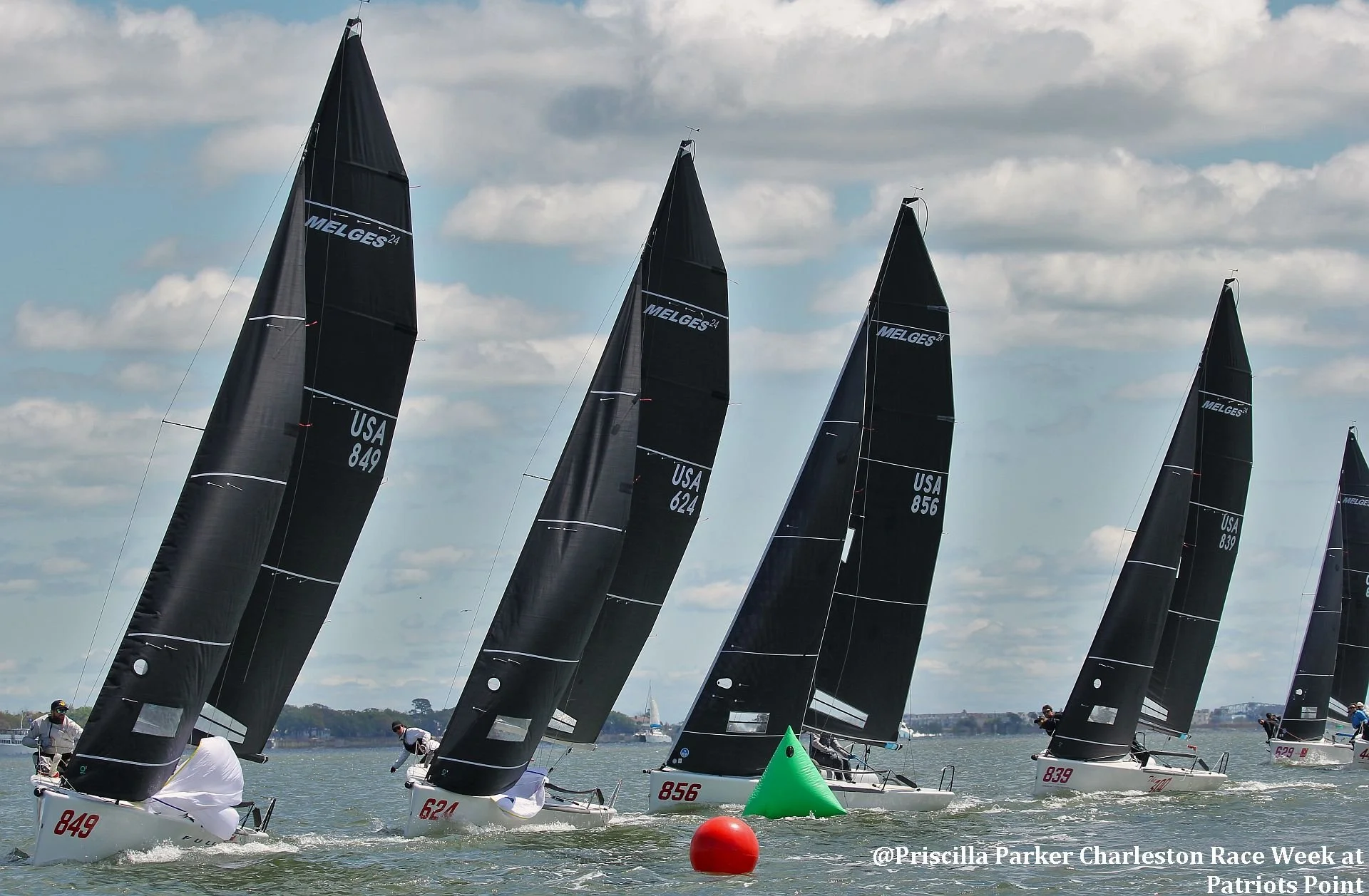 Melges 24s race at Charleston Race Week at Patriots Point