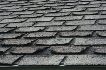 Worn out shingles curling on roof