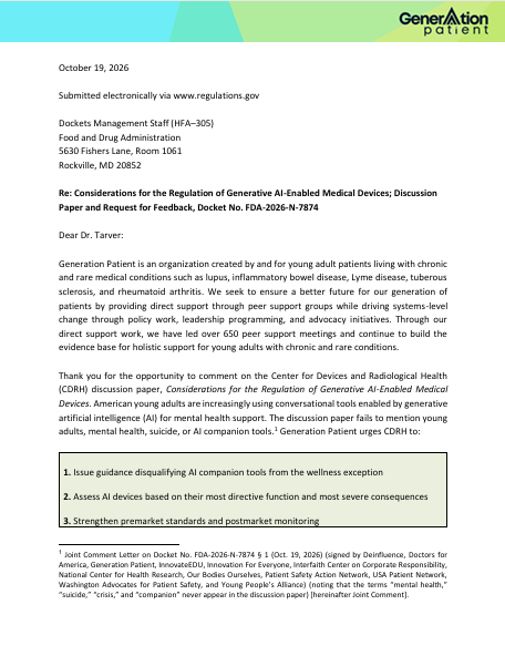 Screenshot of first page of GP comments to FDA
