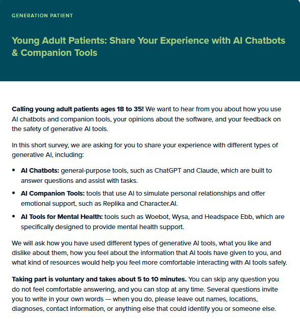 Screenshot of AI Companion Tools Survey