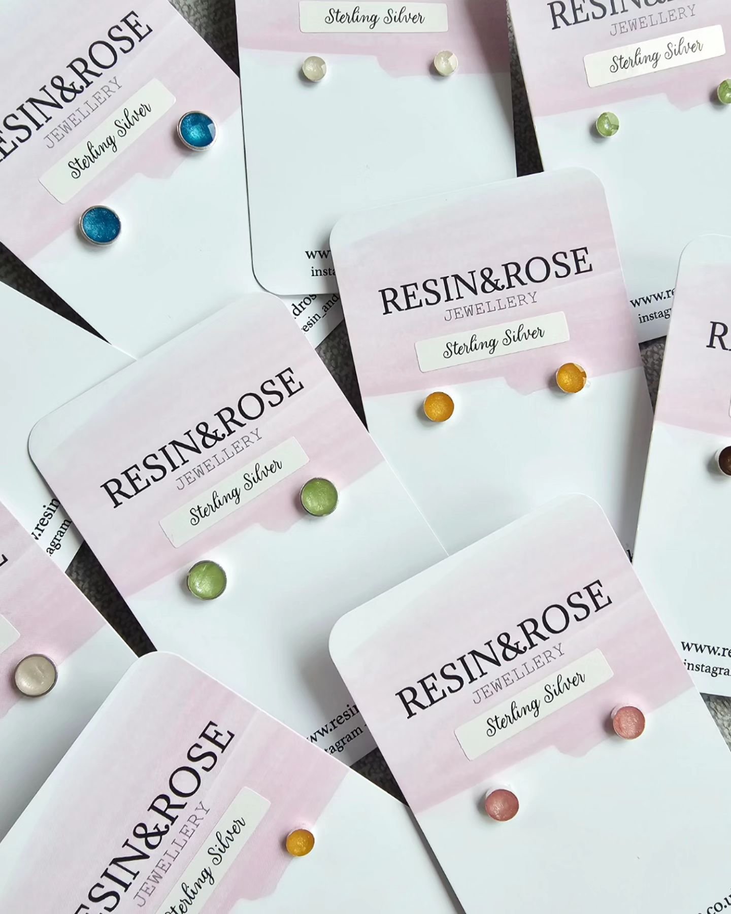 Super excited to share 🙌🏻 @resin_and_rose STERLING SILVER stud earrings made and ready to be delivered to the beautiful @handmadedesign.ashbourne 
.
In an array of colours that capture the essence of the stunning gift shop vibe ✨️ 
.
And also in St