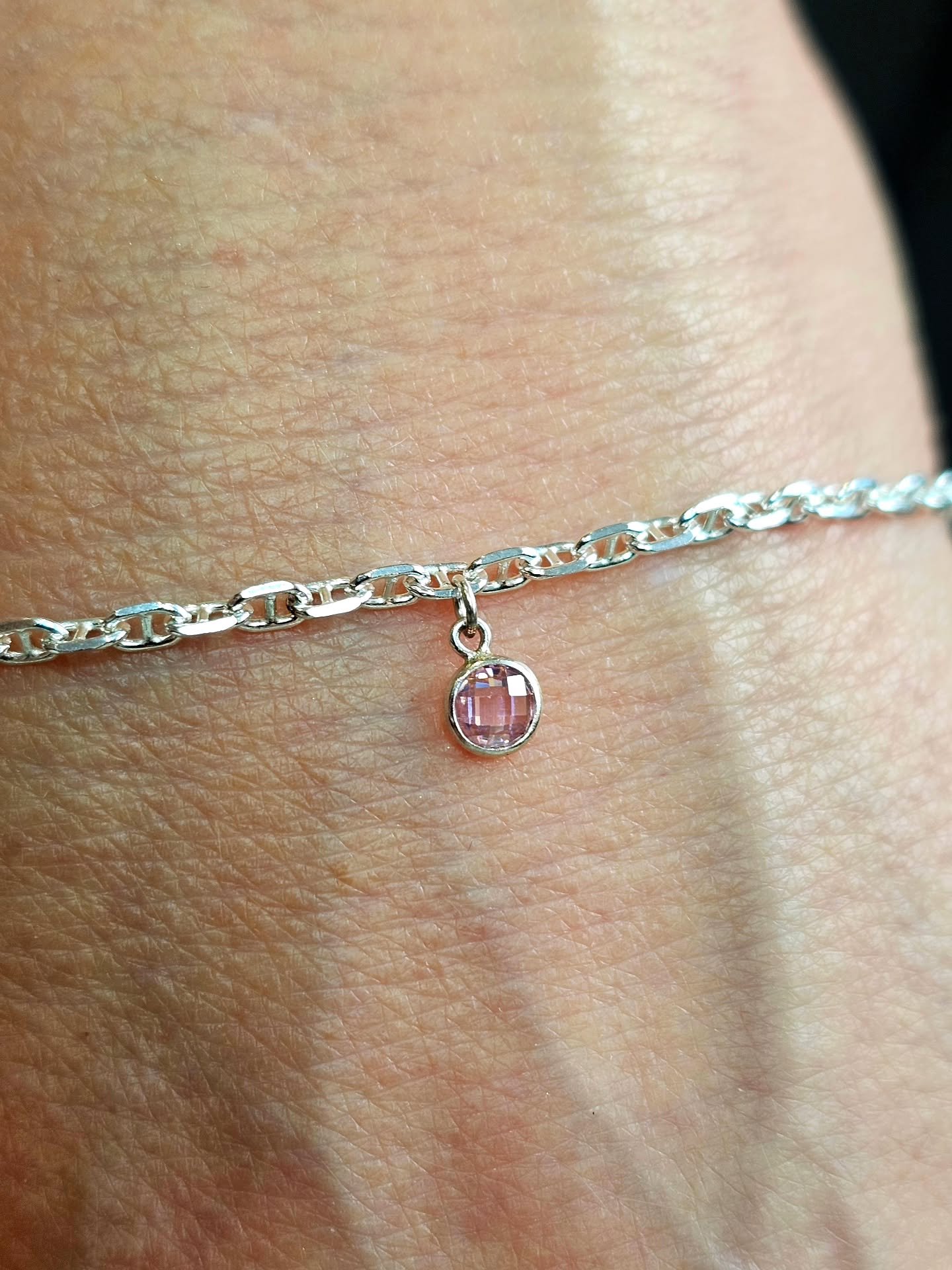 A beautiful 'gucci' style permanent bracelet with the prettiest delicate soft pink charm 💕