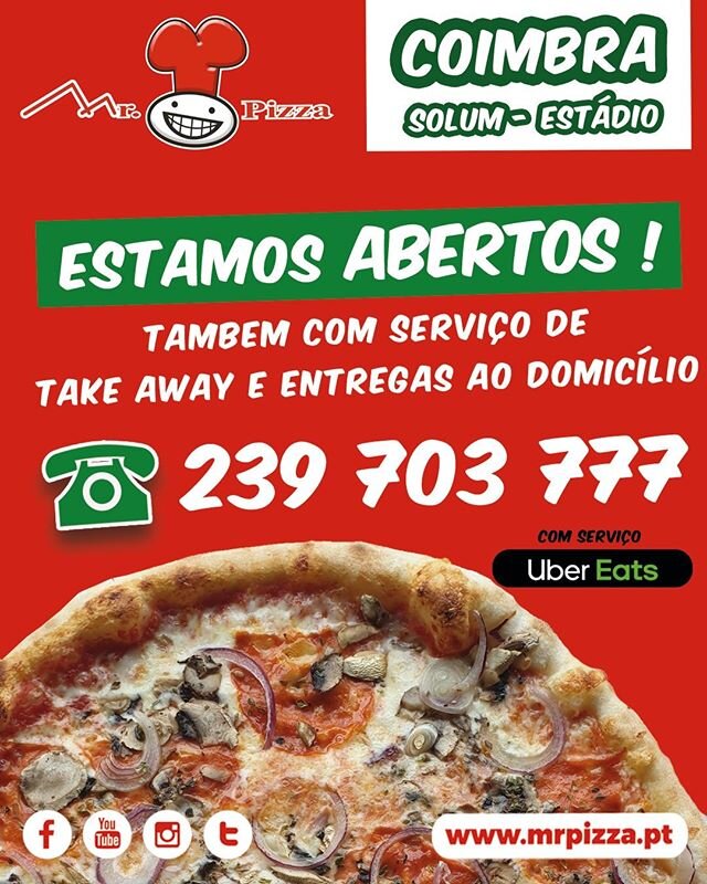 🍕 Mr.Pizza COIMBRA EST&Aacute;DIO🍕
Estamos Abertos! 
Faz j&aacute; a tua encomenda 📞 239 703 777
Sempre Tradizionale... #mrpizzapt #mrpizza #pizzas #pizza