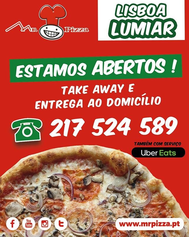 🍕 Mr.Pizza LUMIAR 🍕

Estamos Abertos e esperamos pelo vosso apetite ...
📞 217 524 589
Hor&aacute;rio Especial de Funcionamento: 12h00 - 22h00 (Seg a Dom)

Sempre Tradizionale... #mrpizzapt #mrpizza #pizzas #pizza