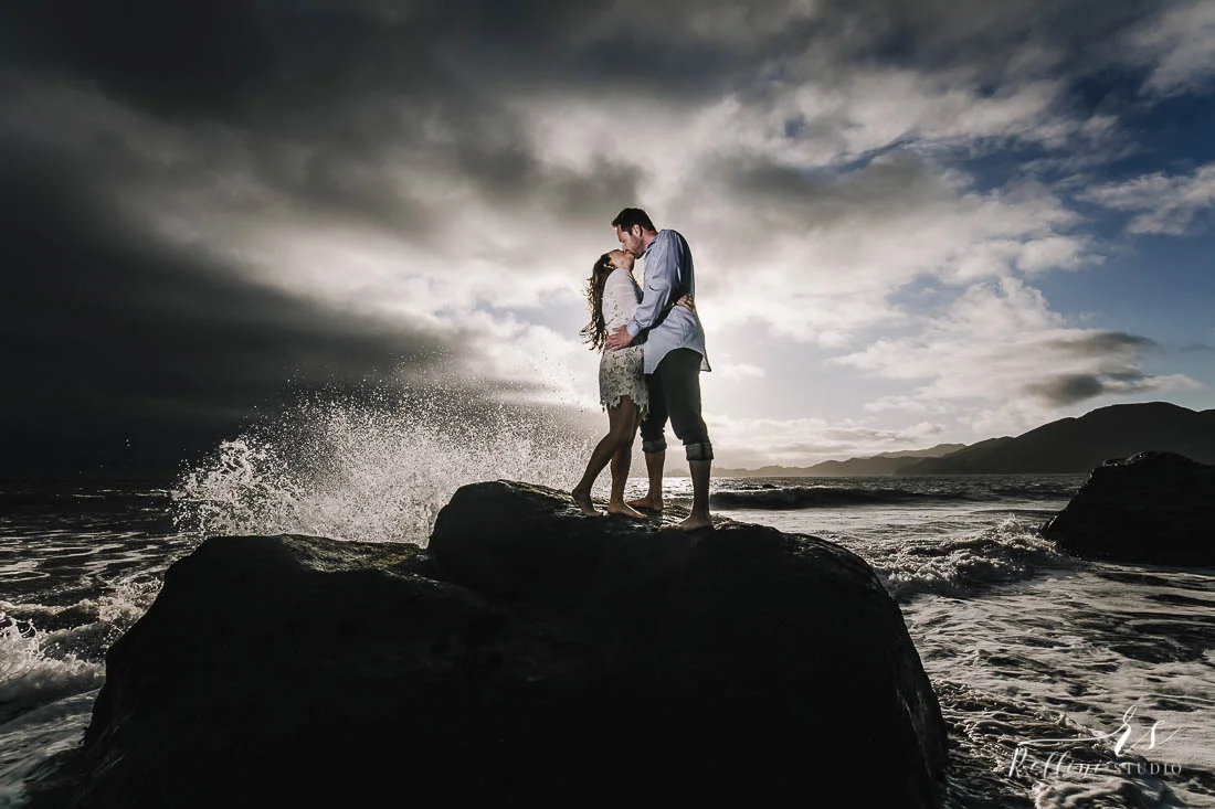 engagement photo session in San Francisco, Rellini art studio destination wedding photographers