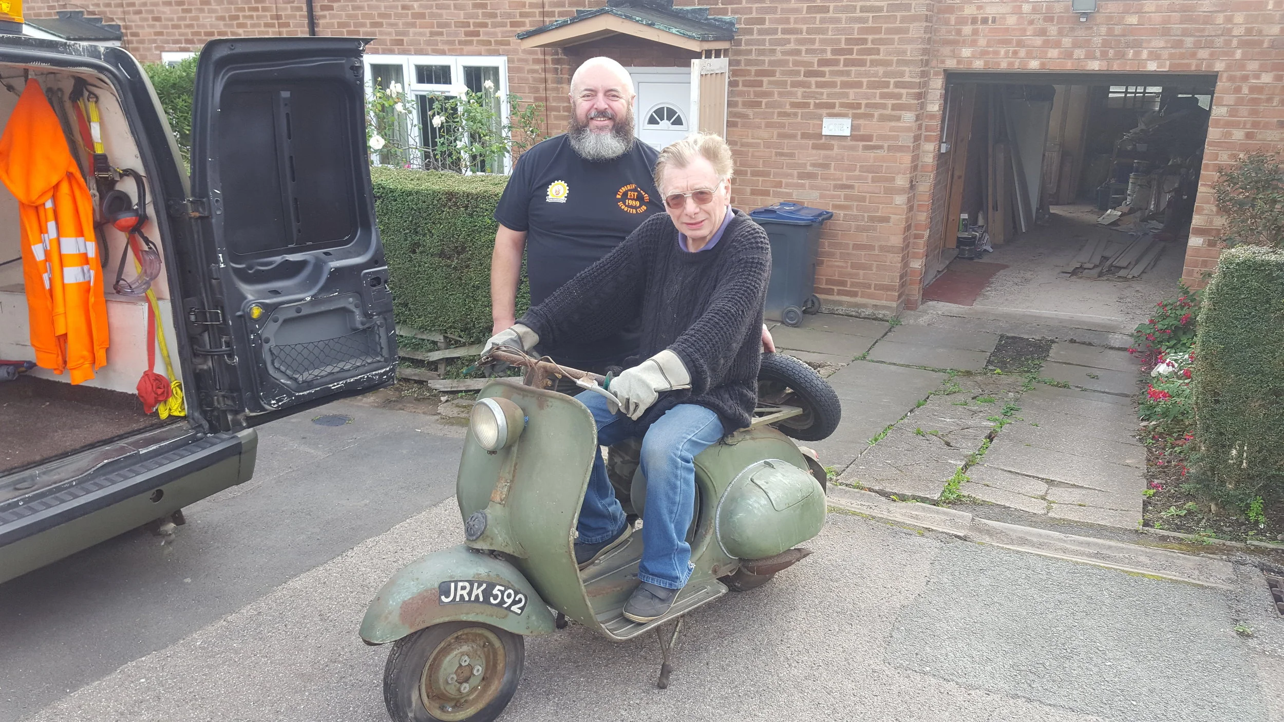 MIck (standing) with Alan, having retrieved the Rod from Alan’s back garden - with some difficulty!