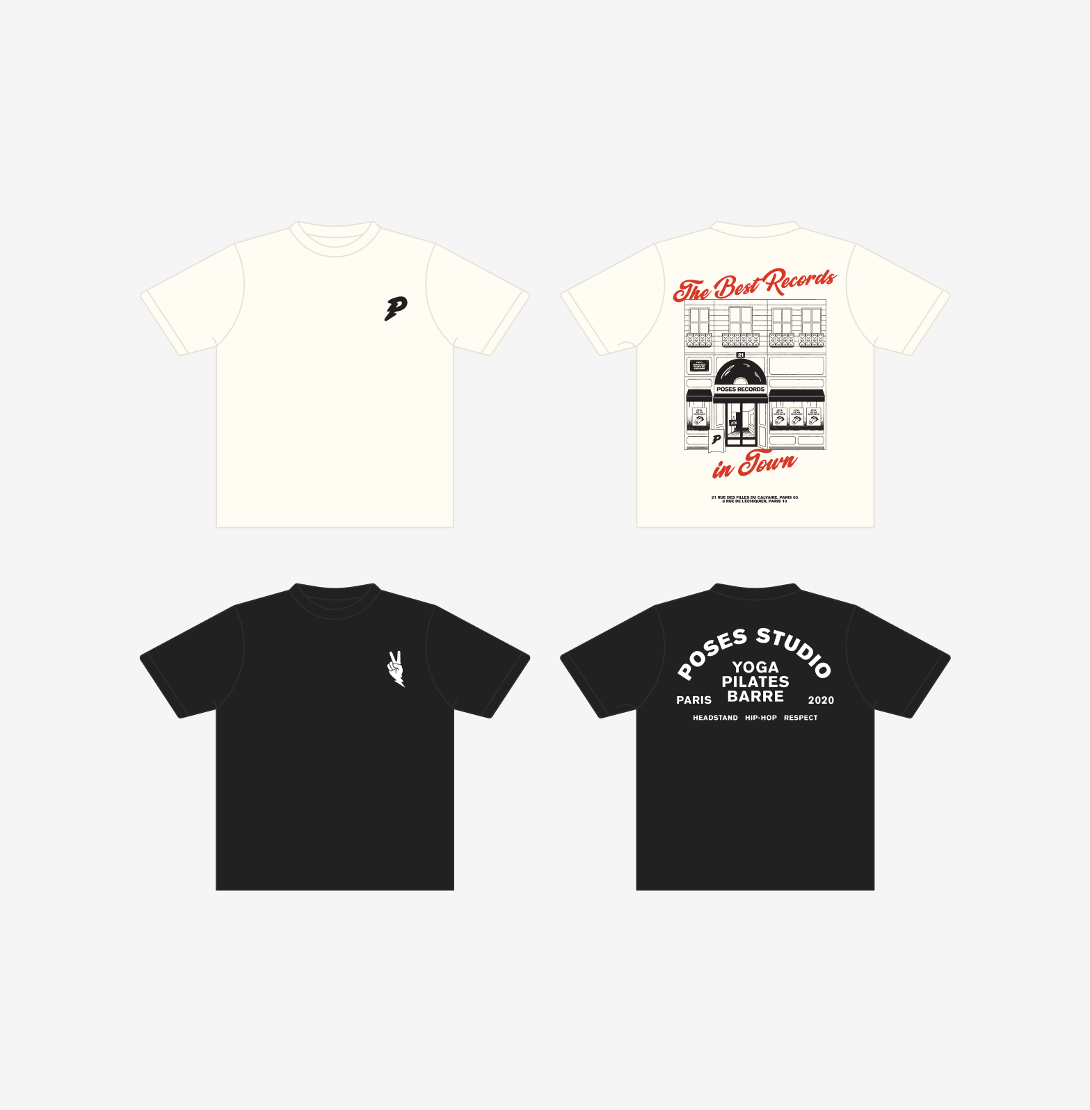  Several designs for the merchandise collection that’s sold at the brand’s different studios. 