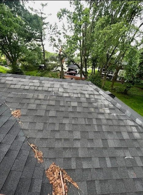 leaves collecting in roof valley