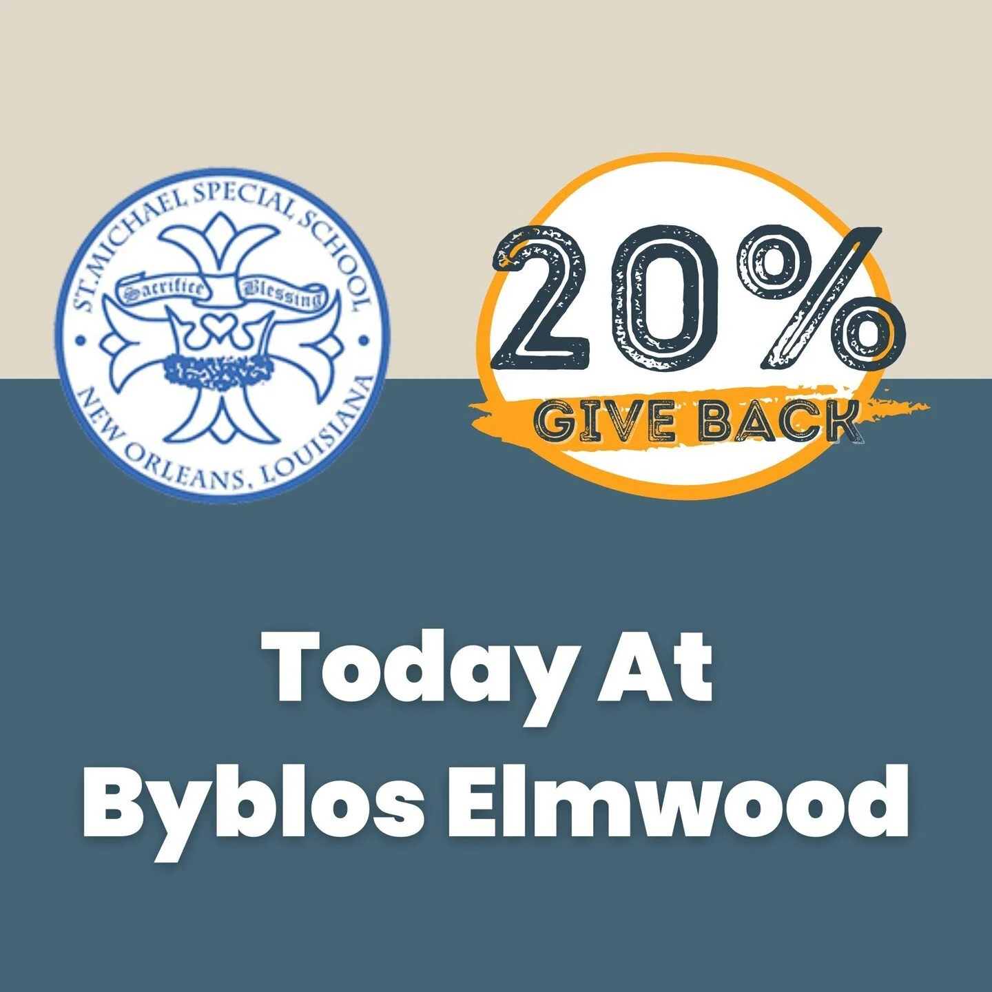 Dine at Byblos Elmwood TODAY, May 16th, to support St. Michael Special School! We are donating 20% our sales from this month&rsquo;s #GivingTuesday. @stmichaelspecialschool 

&quot;The Sacred Mission of St. Michael Special School is to provide a Cath