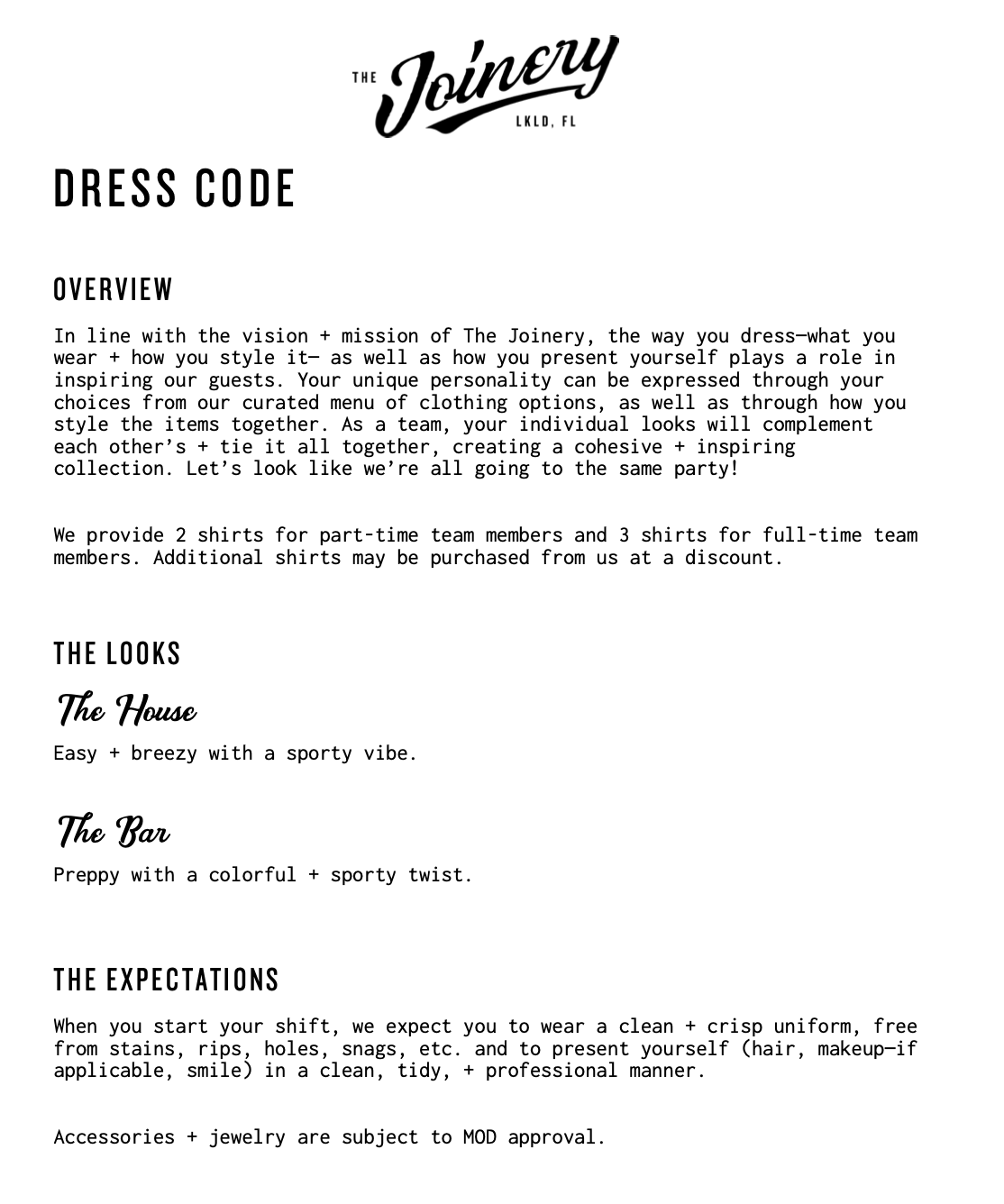 Staff Uniform Guide