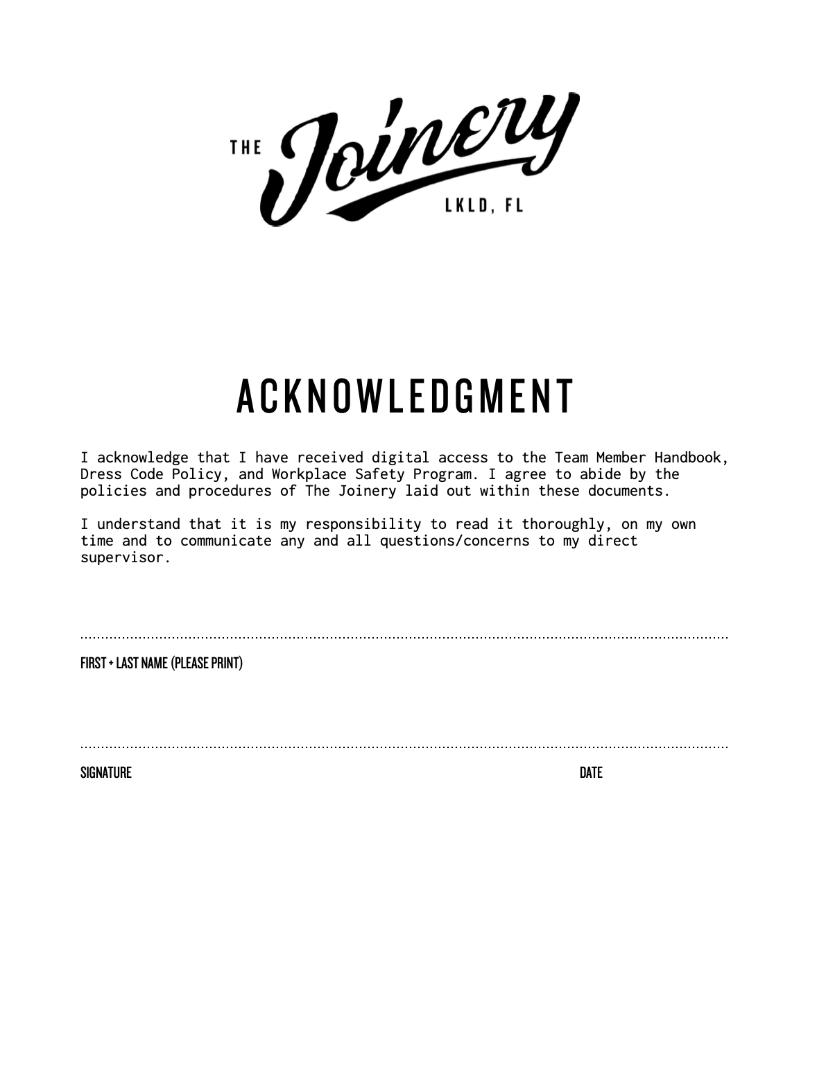 Acknowledgement Form
