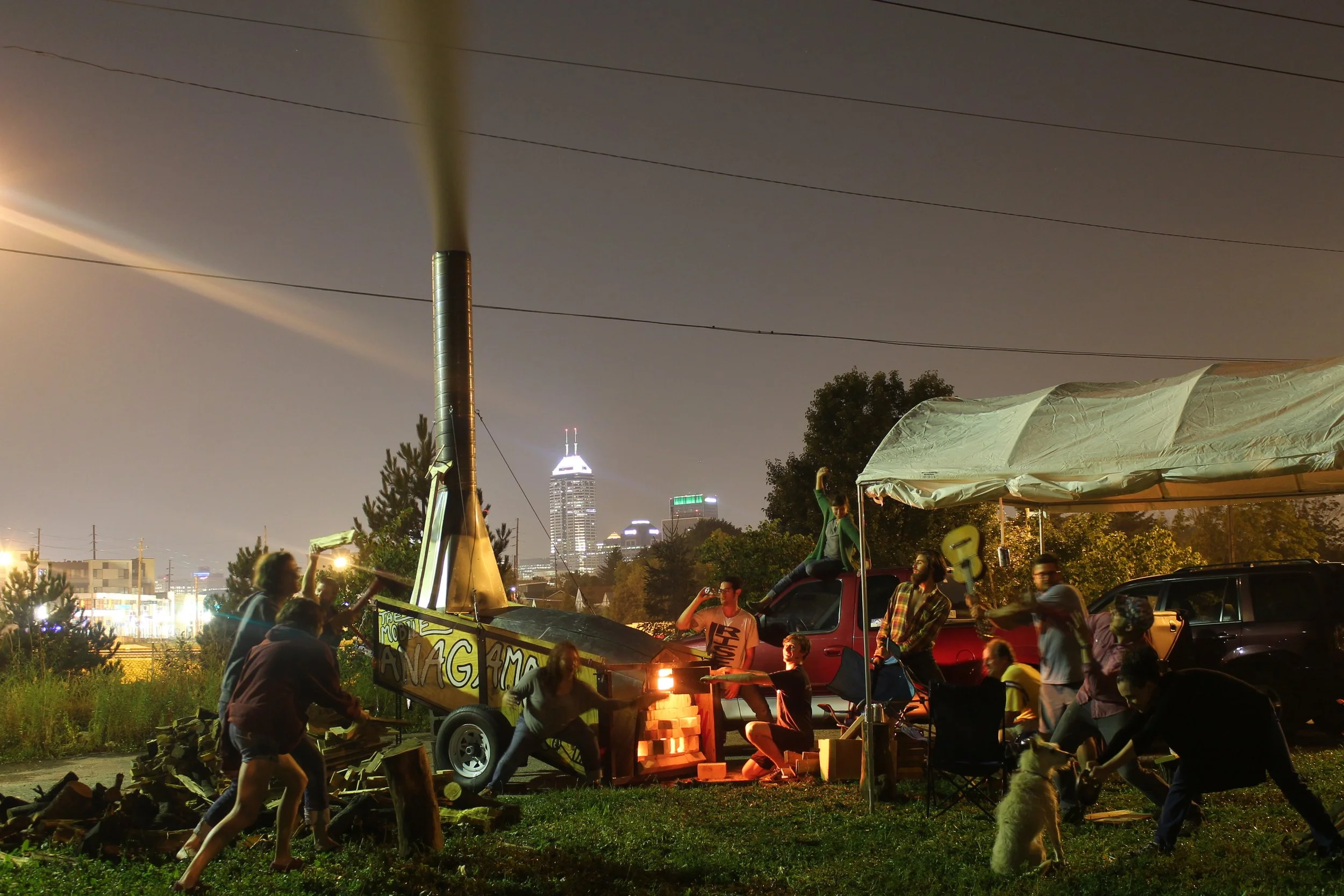  The Mobile Anagama’s 2nd firing supported by the fine folks at Amaco, the Fountain Square Clay Center, and an awesome group of students from IUBloomington. Indianapolis, IN. August 2014 