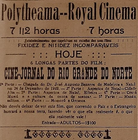 Anúncio do Cinema nos jornais da época.