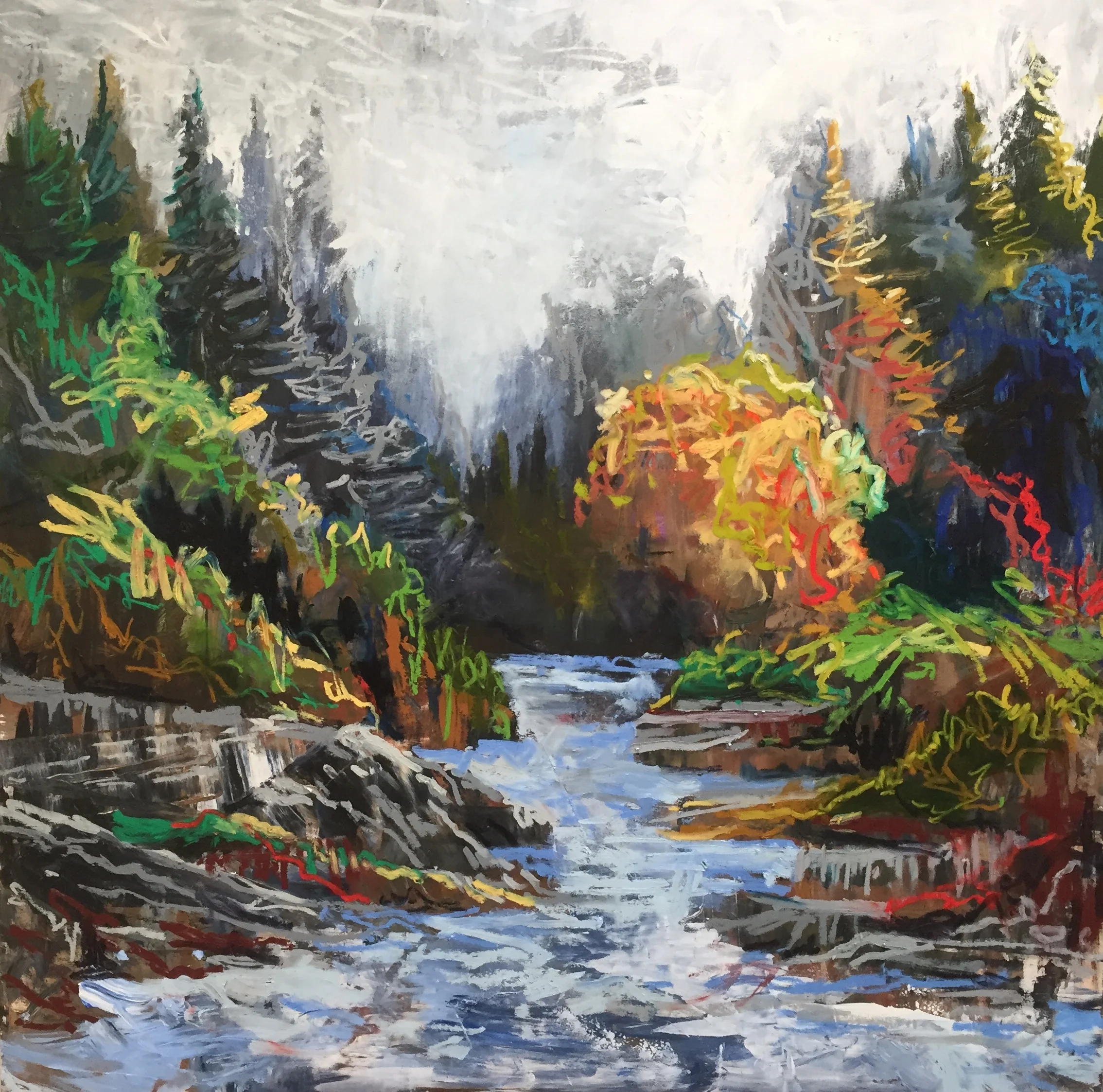 Squiggle Coast #23, 2018 encaustic/mixed media on wood, 40”x40". $2900