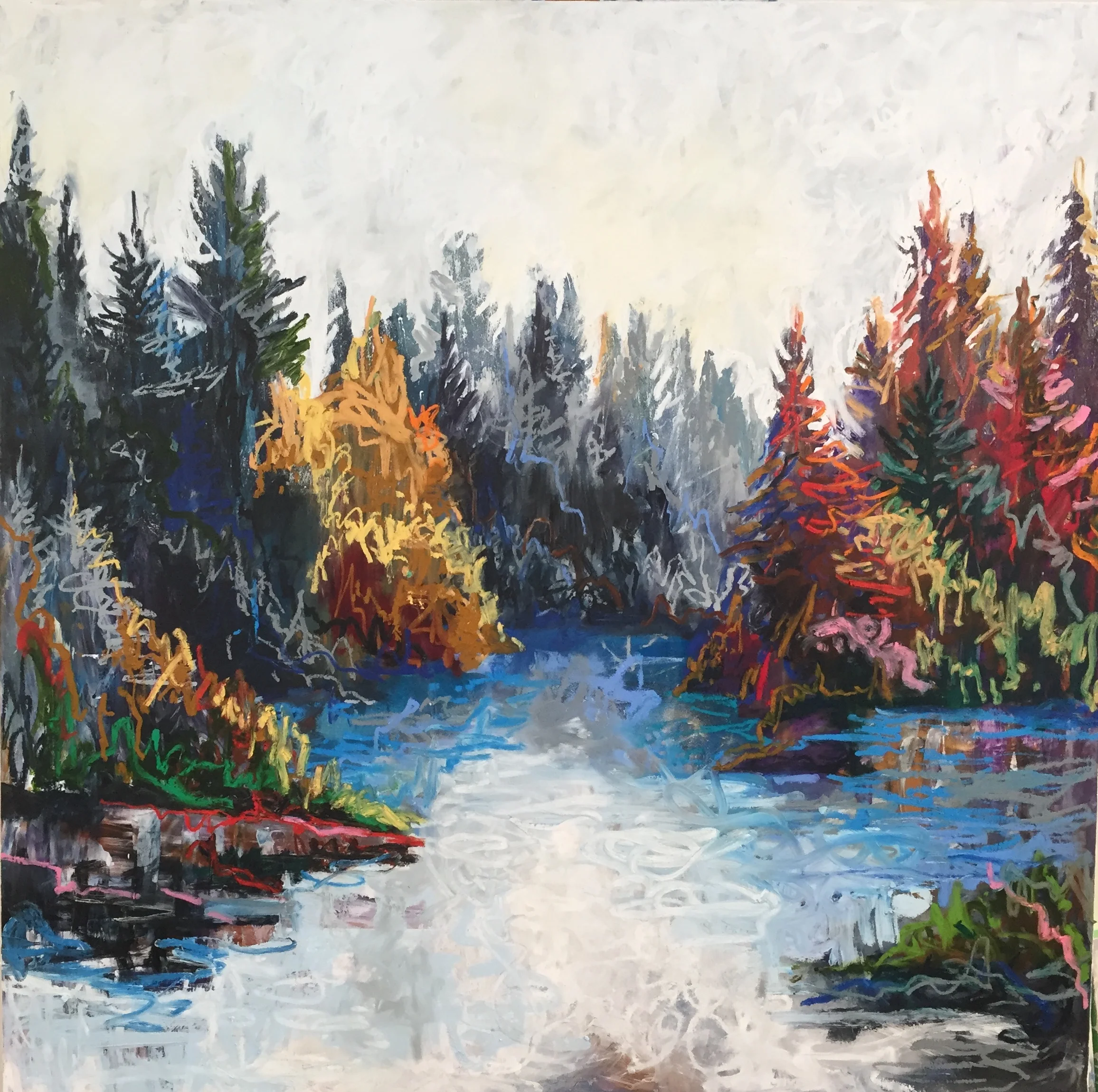 Squiggle Coast #19, 2018 encaustic/mixed media on wood, 40”x40". SOLD