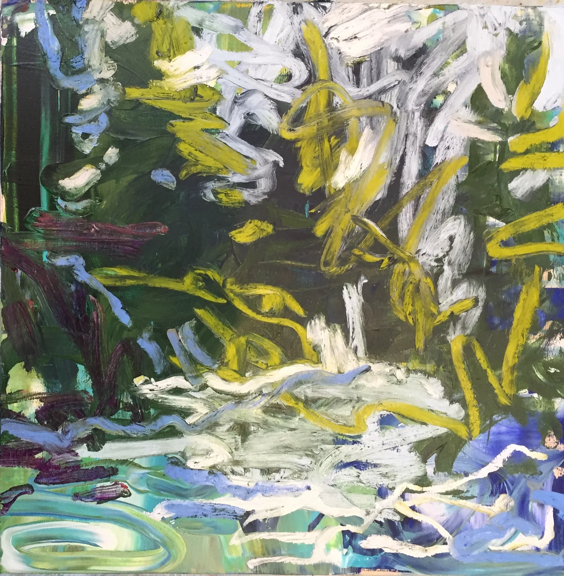 Squiggle Coast #30 , 2018 encaustic/mixed media on wood, 12”x12". $275