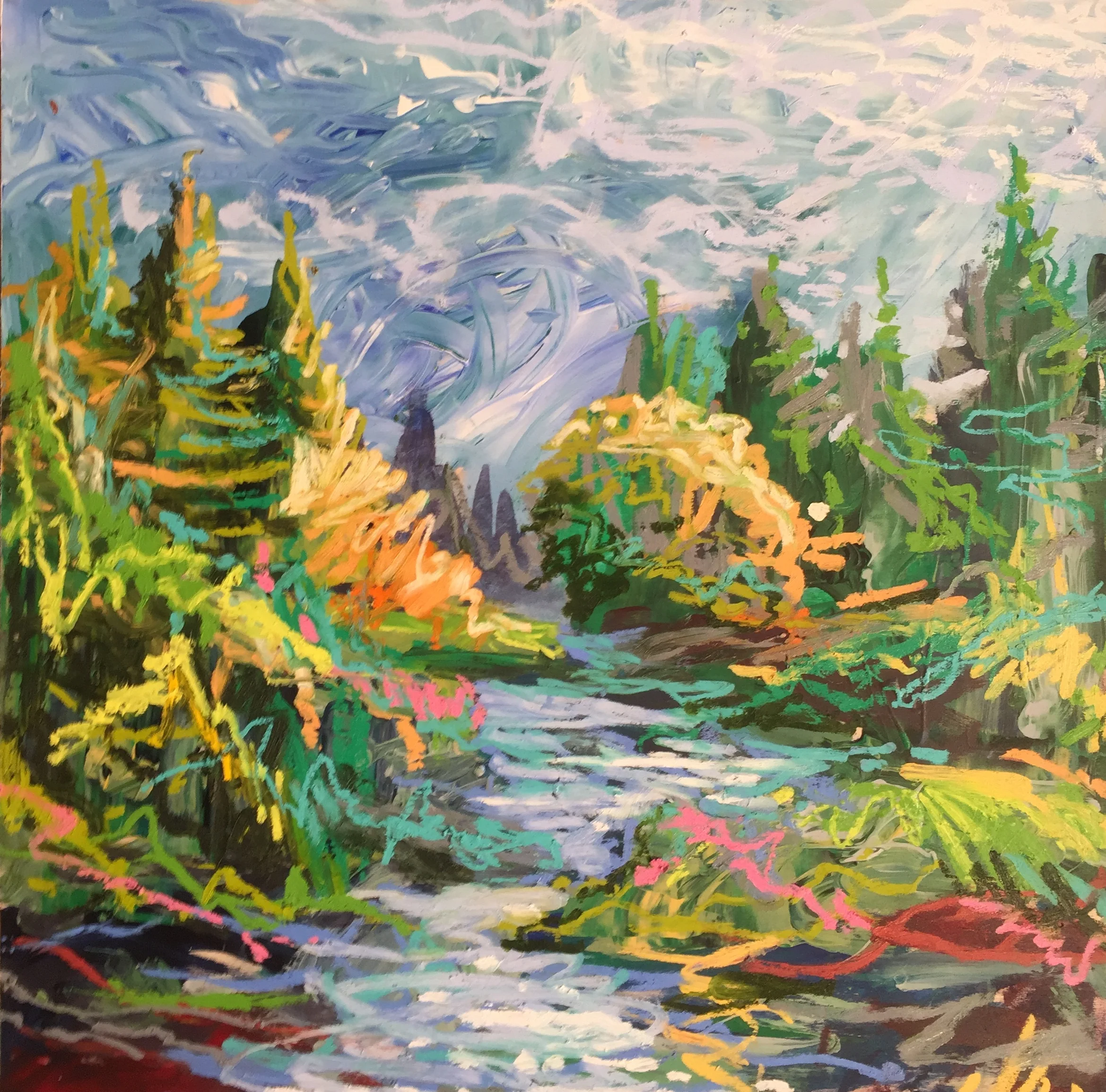 Squiggle Coast #26 , 2018 encaustic/mixed media on wood 24”x24”. $900