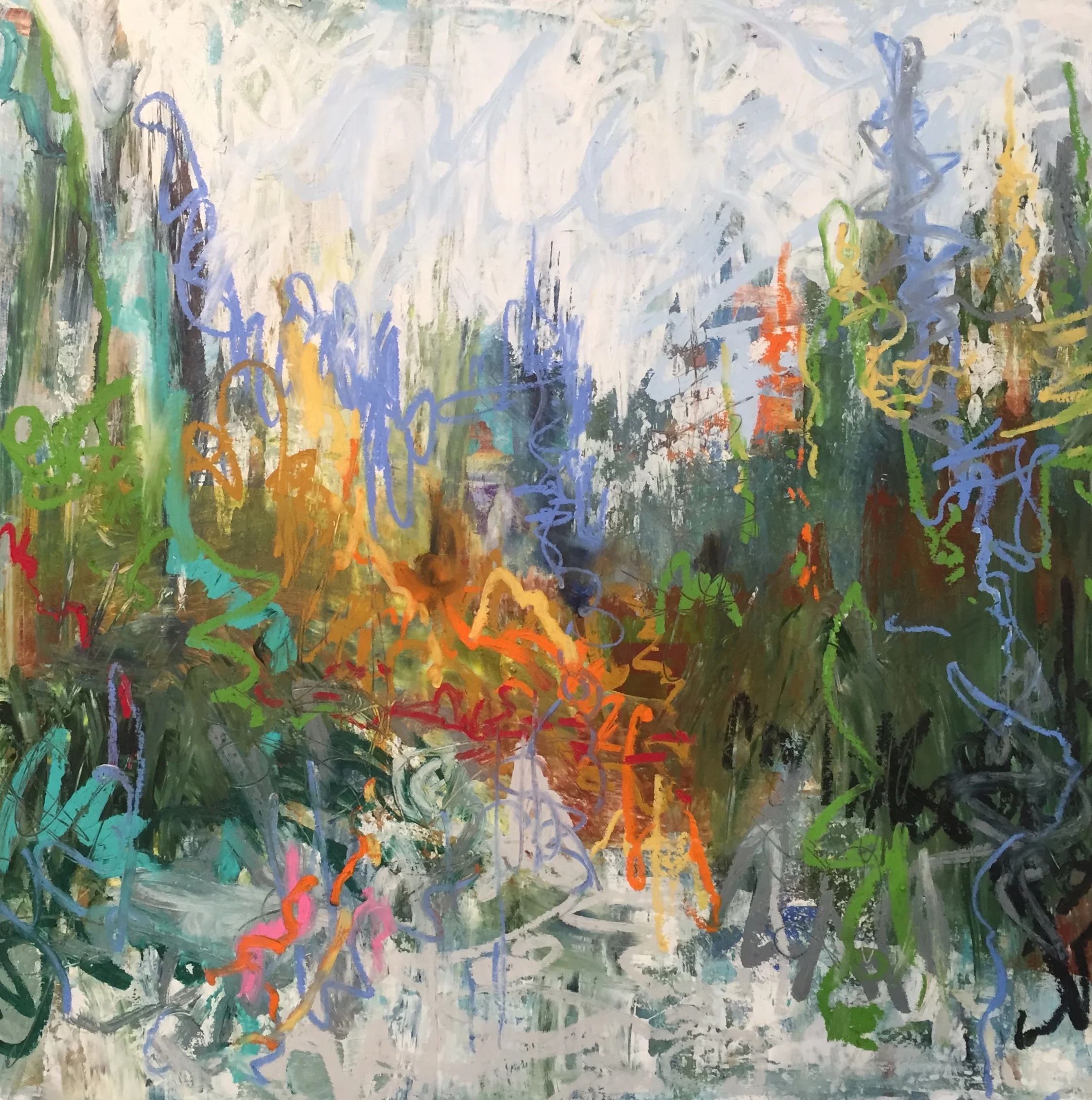 Weekend Escape #2 , 2018 encaustic/mixed media on wood 30”x30” $1500