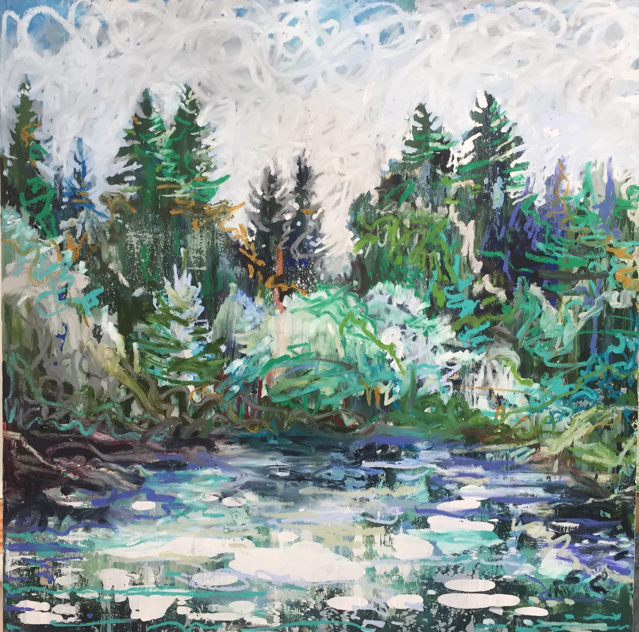 Ice, Ice, Baby #2, 2019 encaustic/mixed media on wood 30”x30”. $1400
