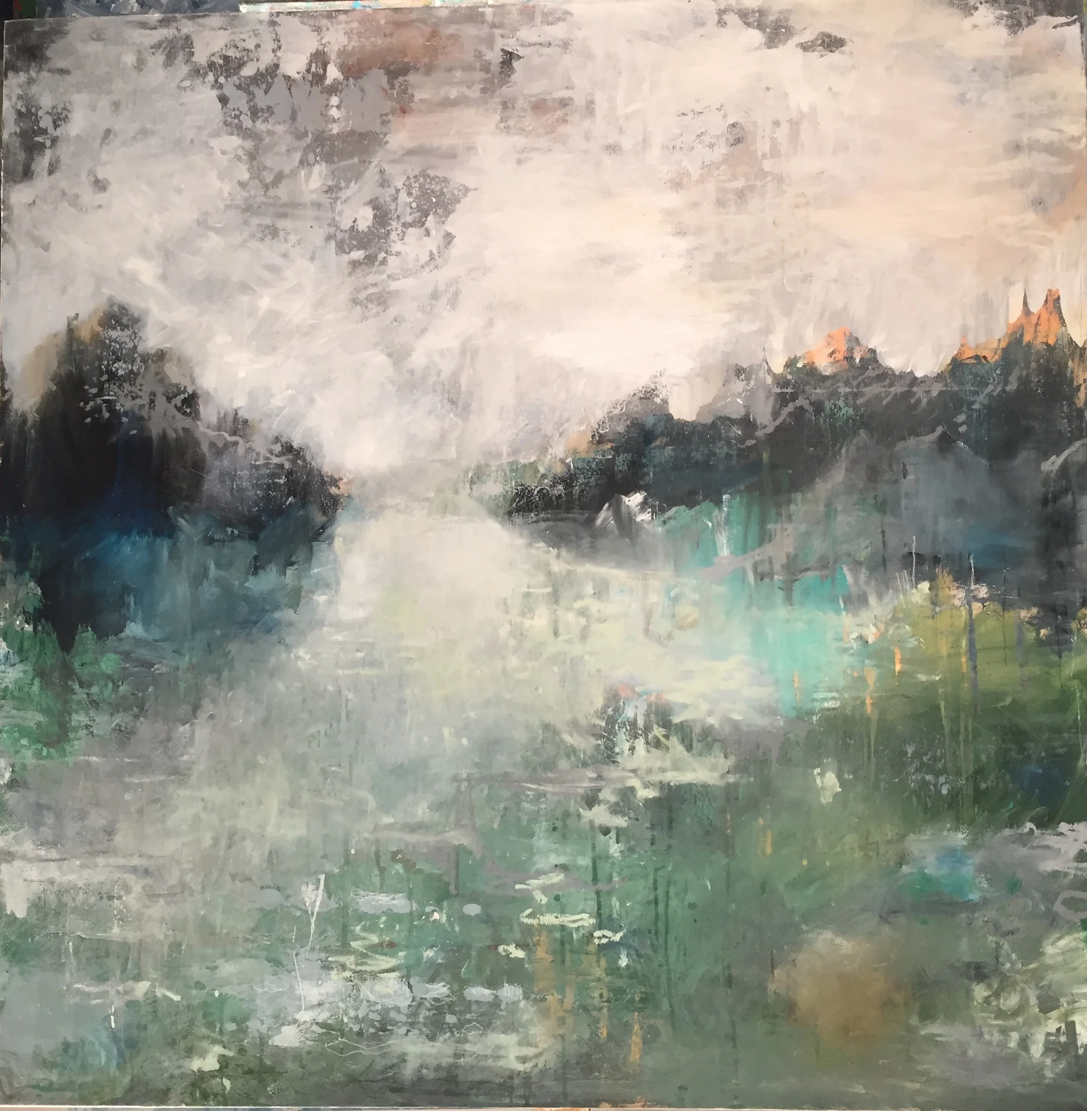 The Two Islands , 2019 encaustic/mixed media on wood 40”x40” $2900