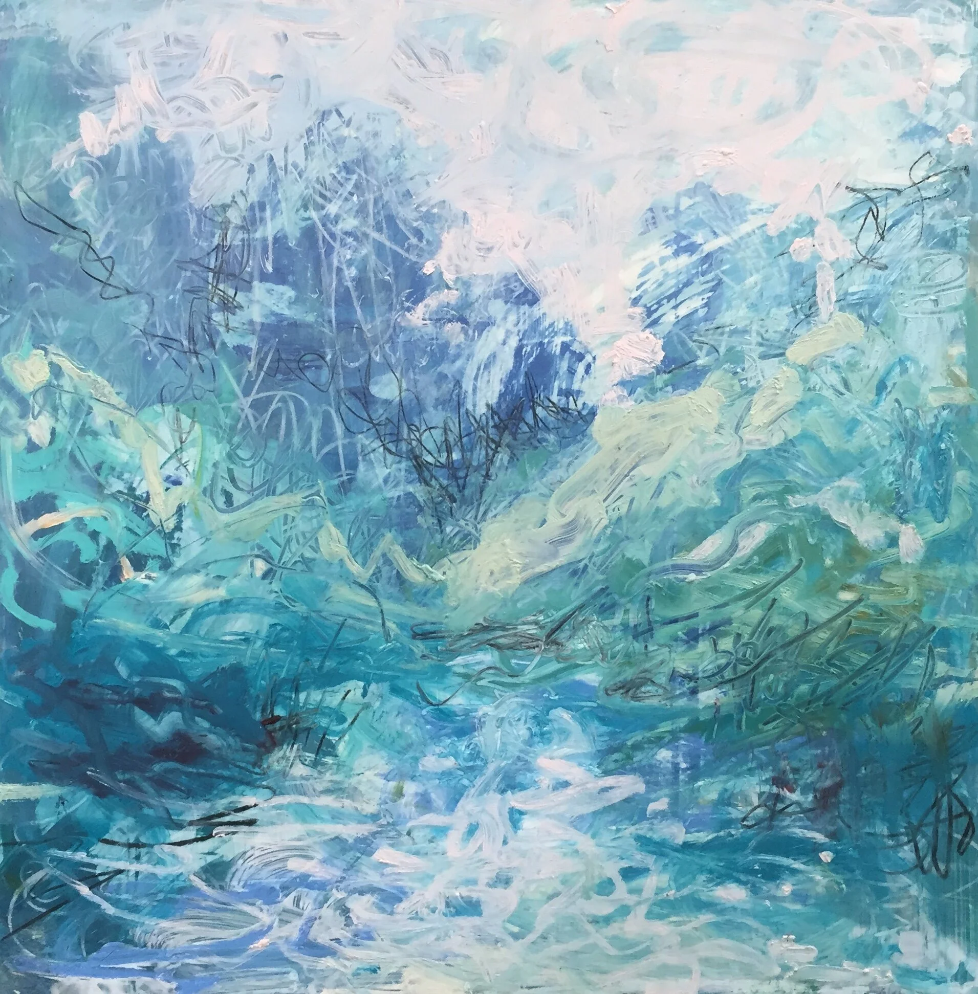 Mint Julep Days, 2019 encaustic on clayboard 12”x12” in 20.5”x20.5” white frame $325