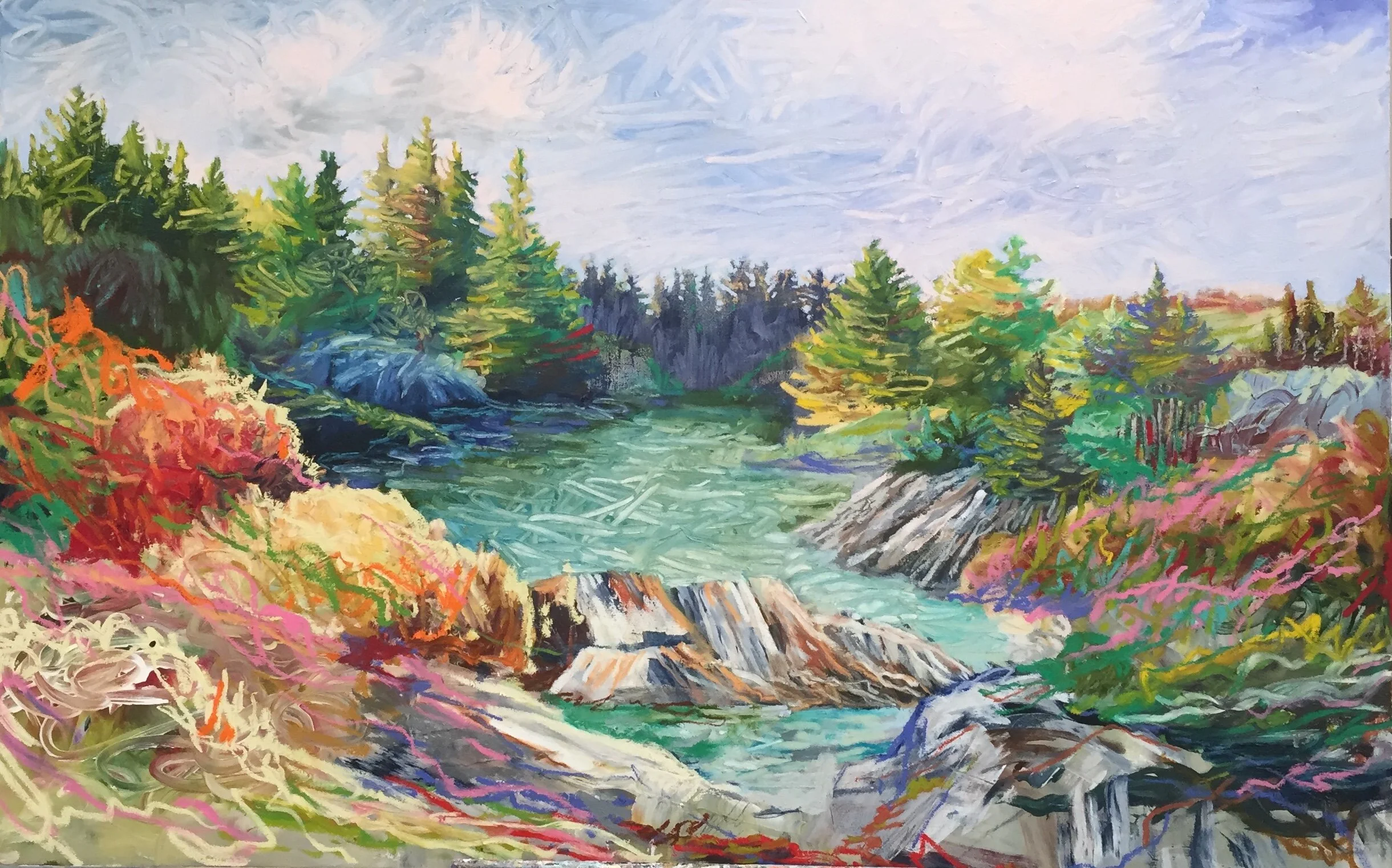 On The Rocks #2, 2019 mixed media on canvas 38”x60” $3550