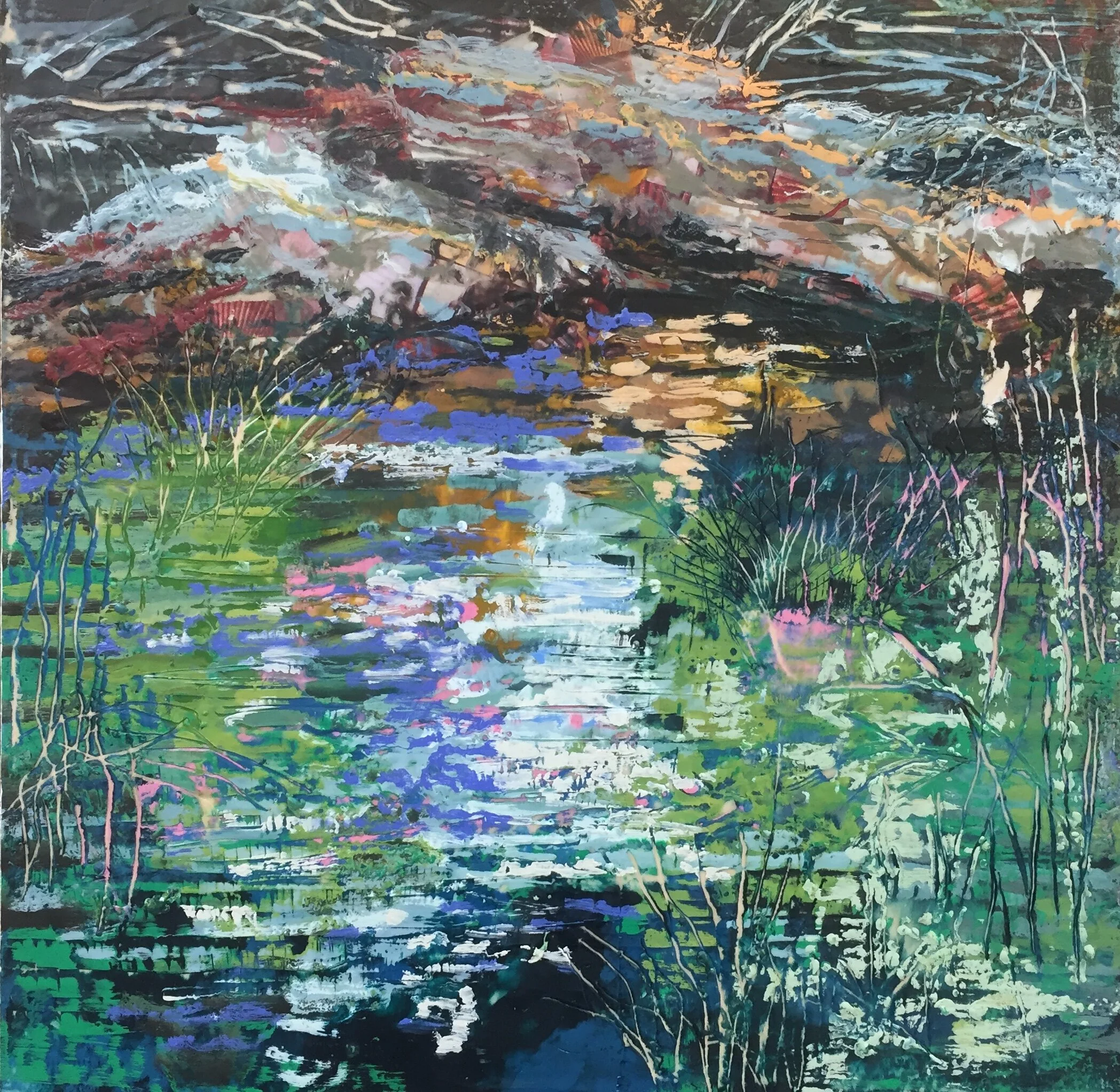 Shoreline Colour #4, 2019 encaustic on wood 18”x18” $625
