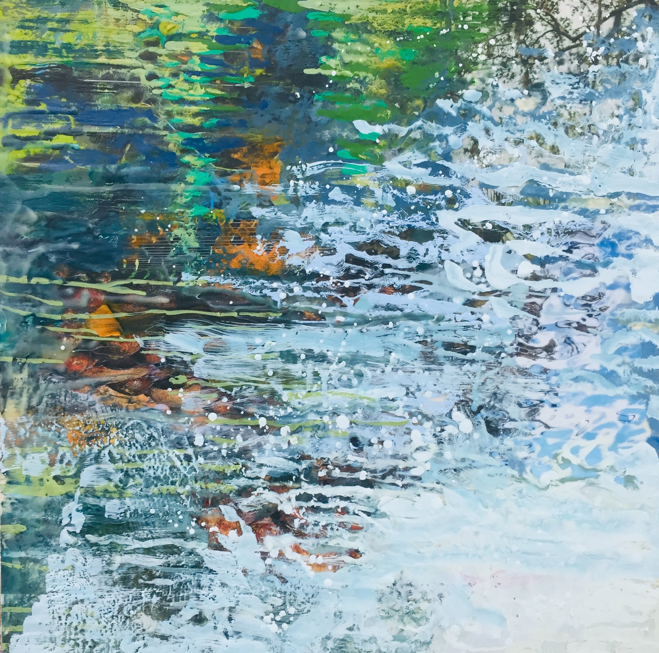 Coastal Reflection 2, 2019 encaustic on wood 18”x18” $625