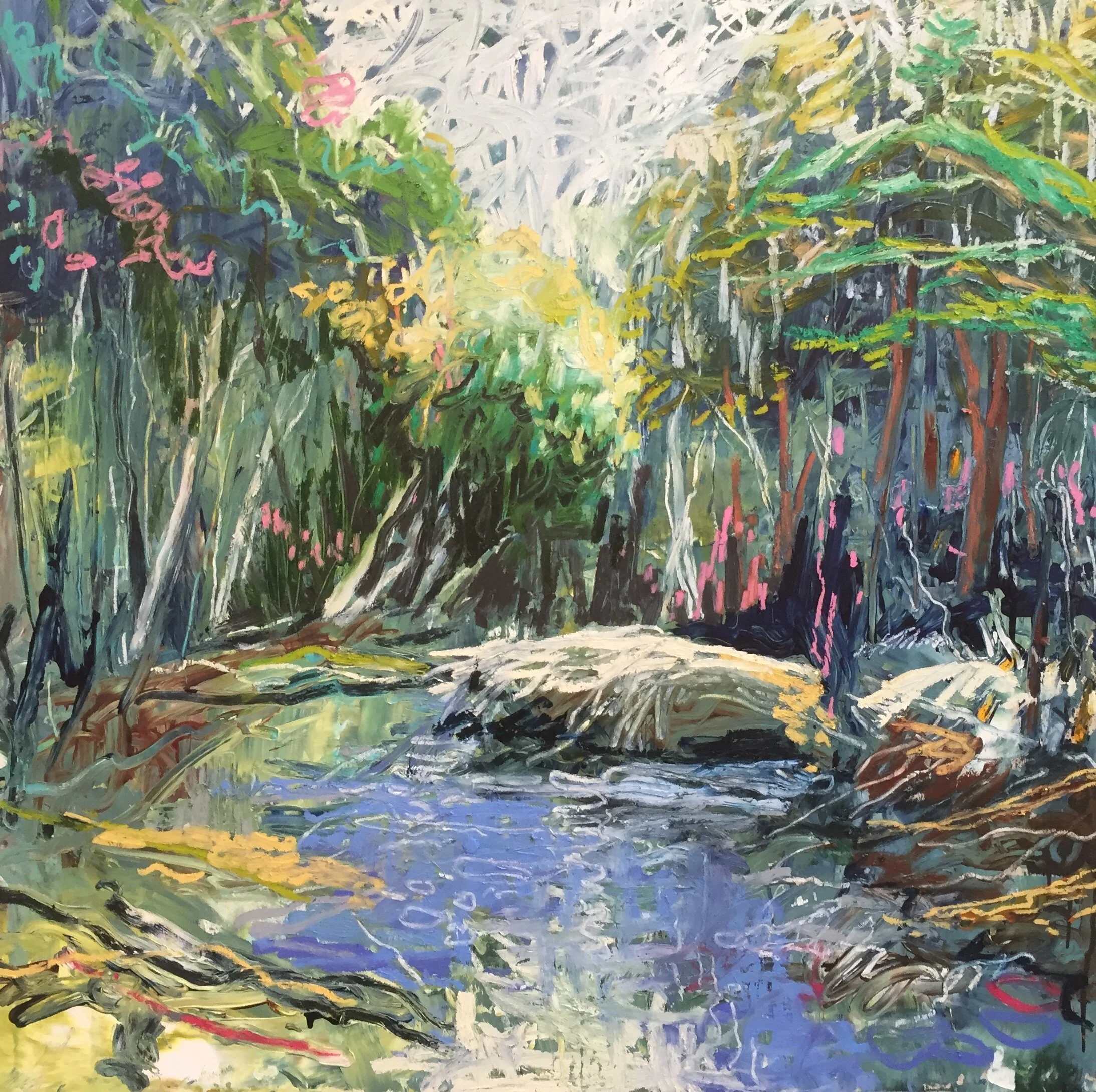 Reflected Glory, 2019 encaustic/mixed media on wood 40”x40” $2900