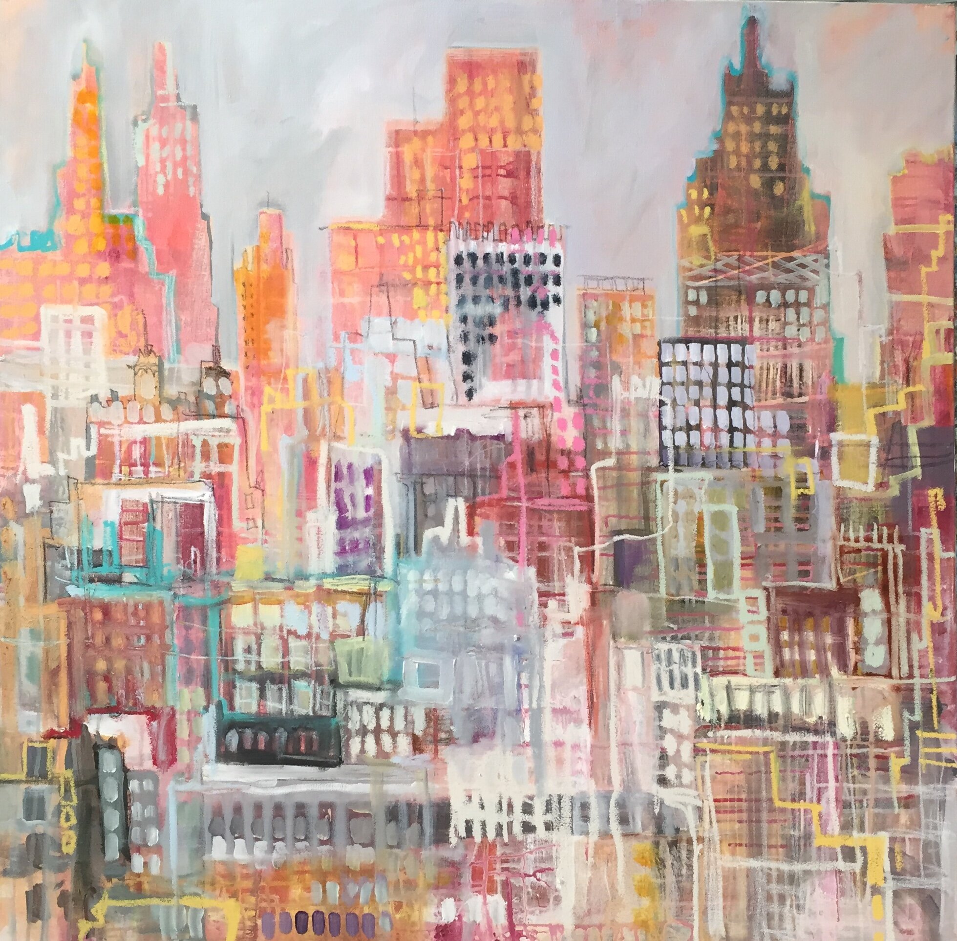 I Just Adore a Penthouse View, 2019 encaustic/mixed media on canvas 40”x40” SOLD
