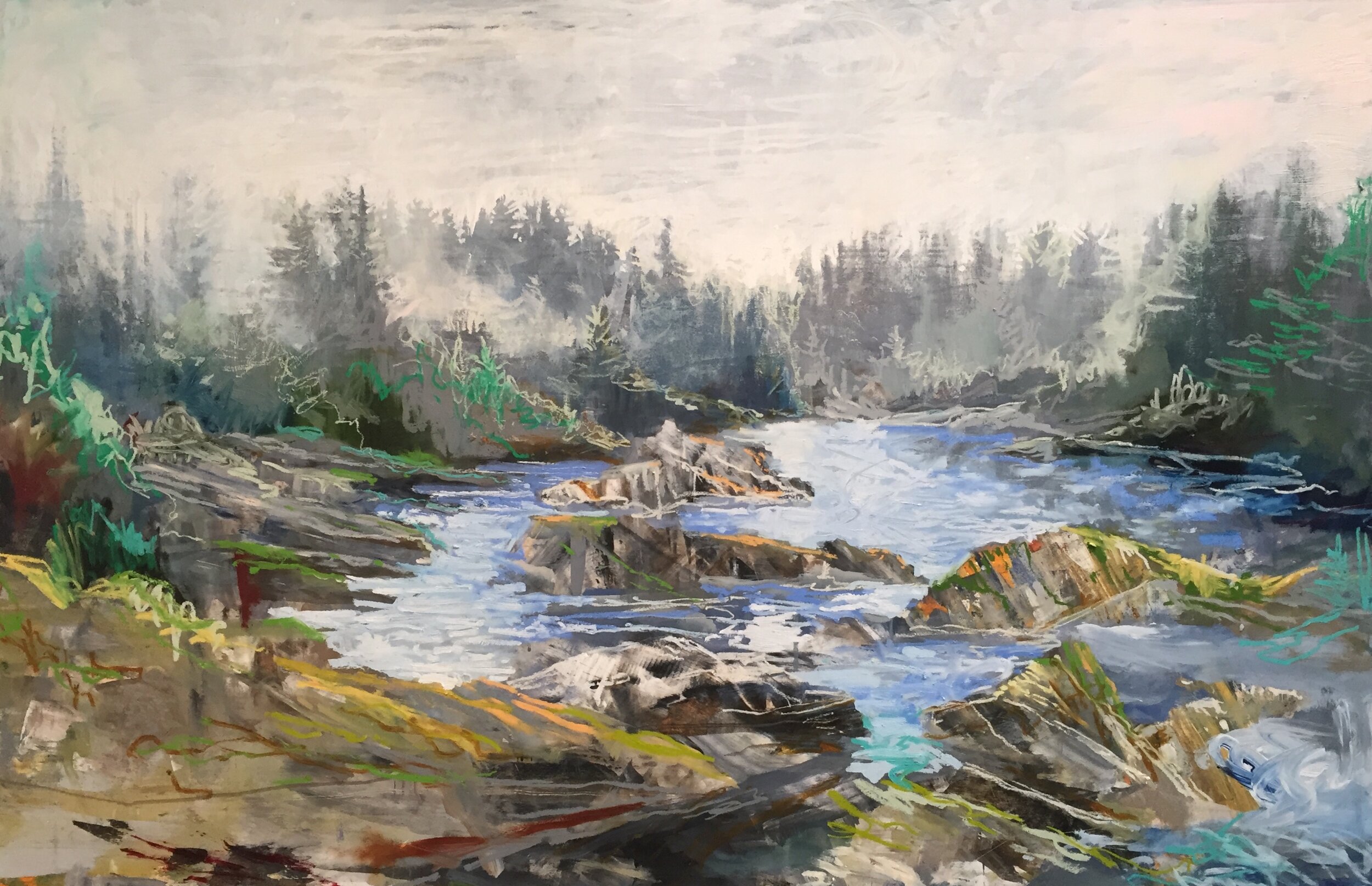 Coastal Dance 1, 2019 encaustic/mixed media on wood 40”x60” $3600