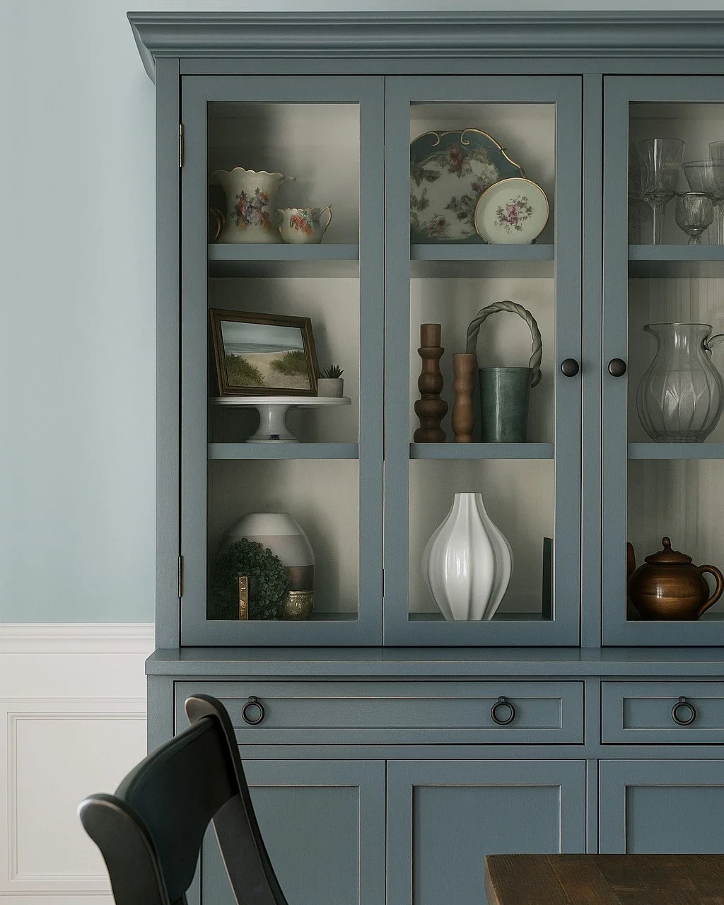 A china cabinet isn't just storage, it's a story.  With collected pieces and displayed memories, even the most formal space can feel like home.
📸 @jessiewymanphotos