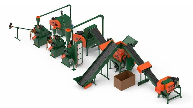 Encore Wire’s design efficiently processes 3000 to 6000 lbs/hr of steel and aluminum-cased BX cable in bulk and spooled form. This four-output system separates steel, aluminum, copper and plastic, and is also capable of processing all types of wire and cable including URD, ASR, ACSR, ACSS, MCM, wire harness and more.