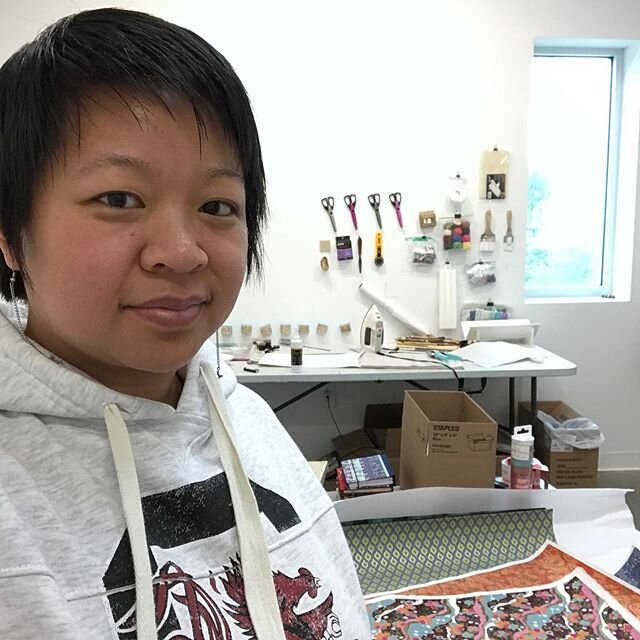 Hi y'all! My name's Evelyn Wong (UofSC BFA '07), owner of Fireball Bookbindery @fireballbookbindery and the current artist-in-residence down here at SVAD/ @stormwaterstudiosart!  It's been a biiiit crazy with everything that's happening in the world,