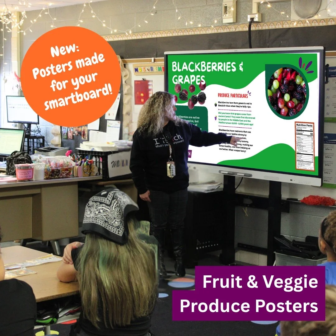 You asked, we listened! We're super excited to announce that our fruit &amp; veggie produce posters are now available in a slideshow format, perfect for displaying on your smartboard or classroom projectors! That means less printing, less prep, and m