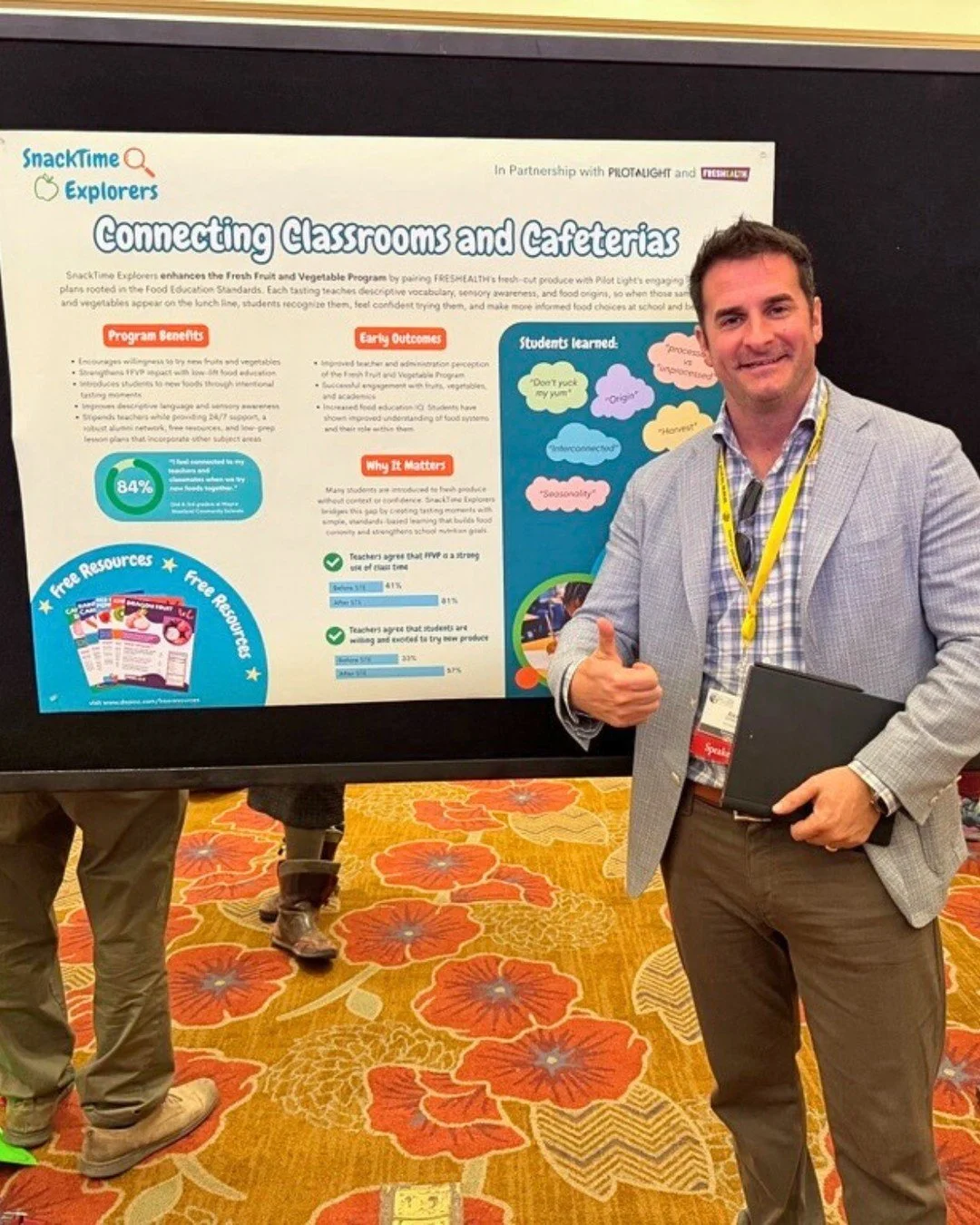 Alex DiNovo, President of DNO Produce, had a wonderful time at the National Farm to Cafeteria Conference sharing how SnackTime Explorers connects classrooms, cafeterias, and communities. 

Alex, alongside Alex DeSorbo-Quinn, Executive Director at Pil