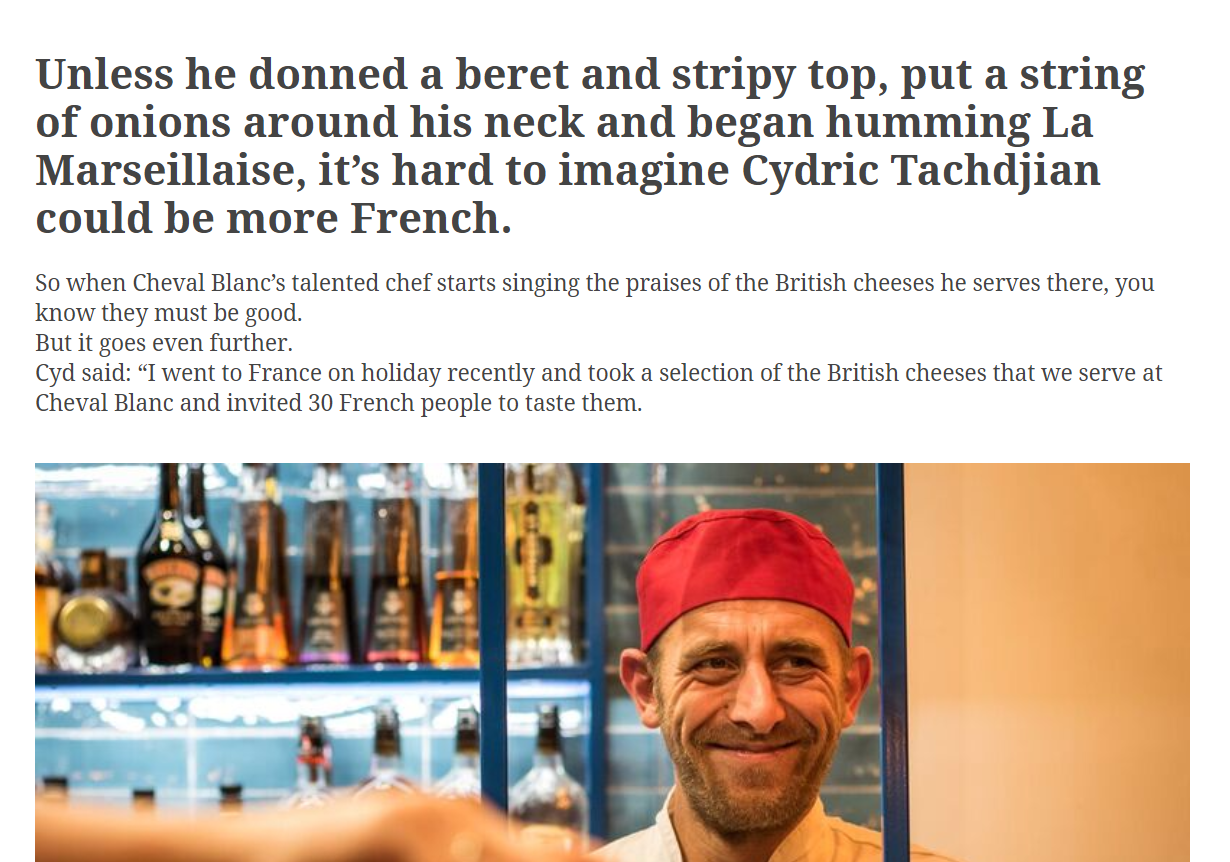 Blog extract: headline reads "unless he donned a beret and stripy top, put a strong of onions around his neck and began humming la marseillaise. It's hard to imagine cydric could be more French
