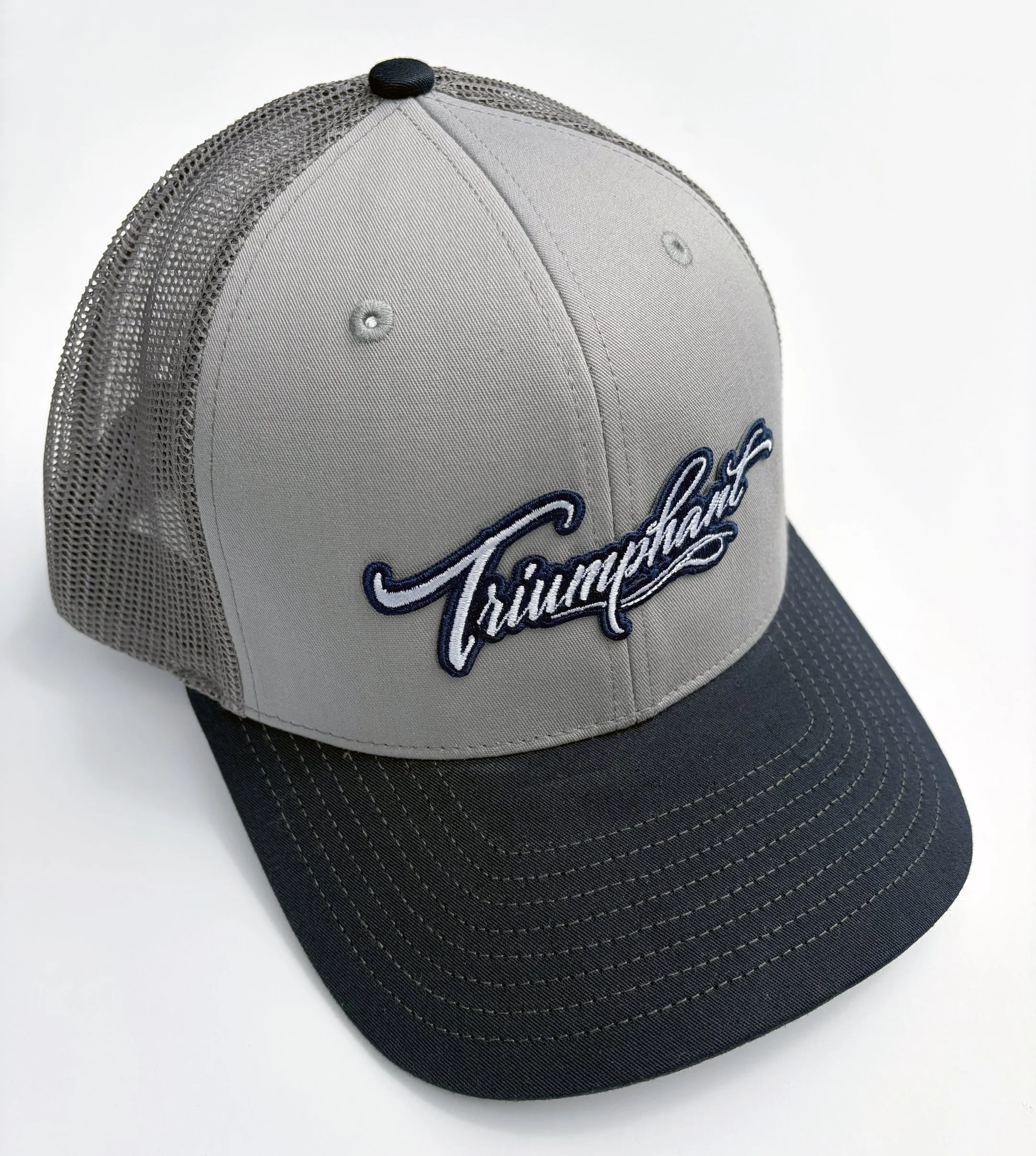 gray hat with navy bill and script.jpg