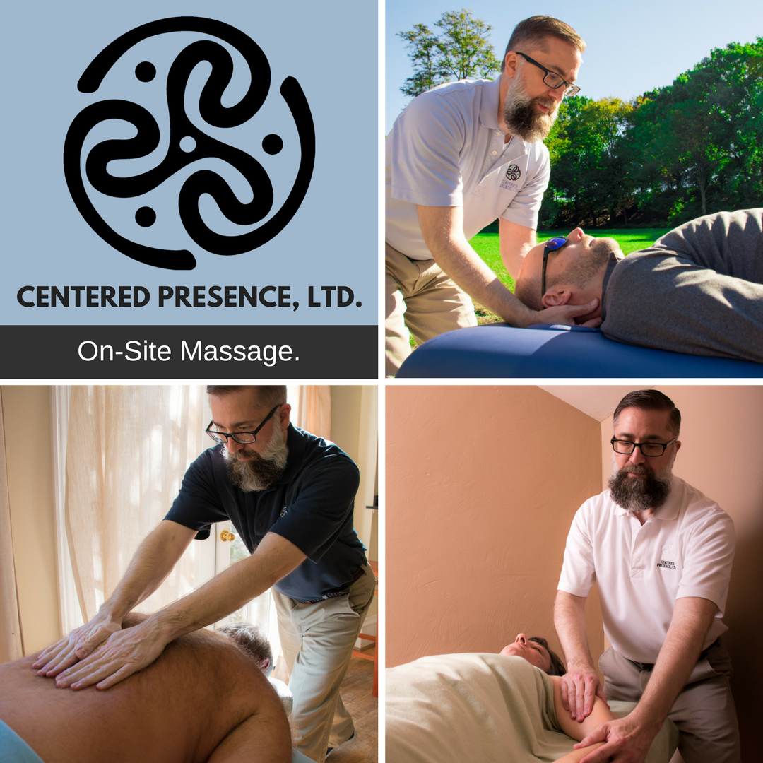 Michael Patrick performing on-site table massage in three locations