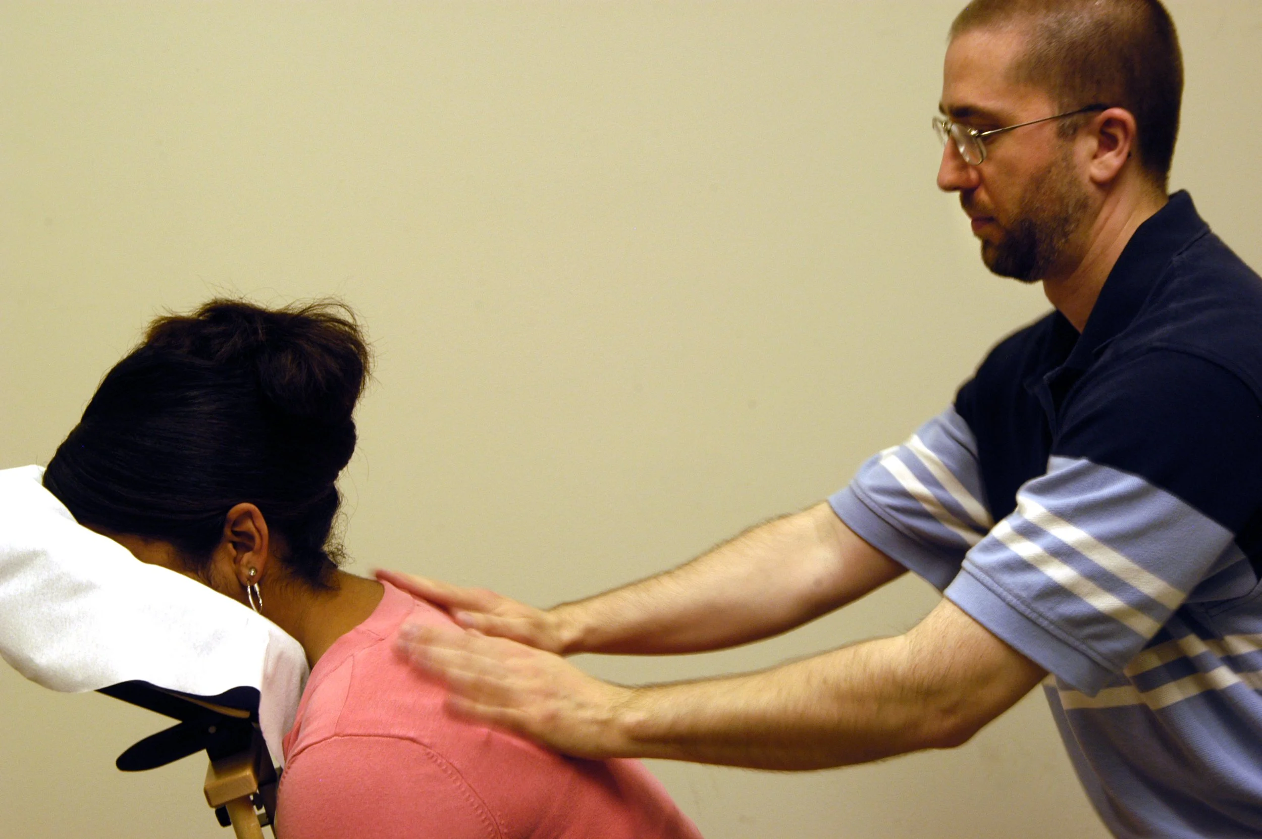 Michael Patrick giving on-site chair massage