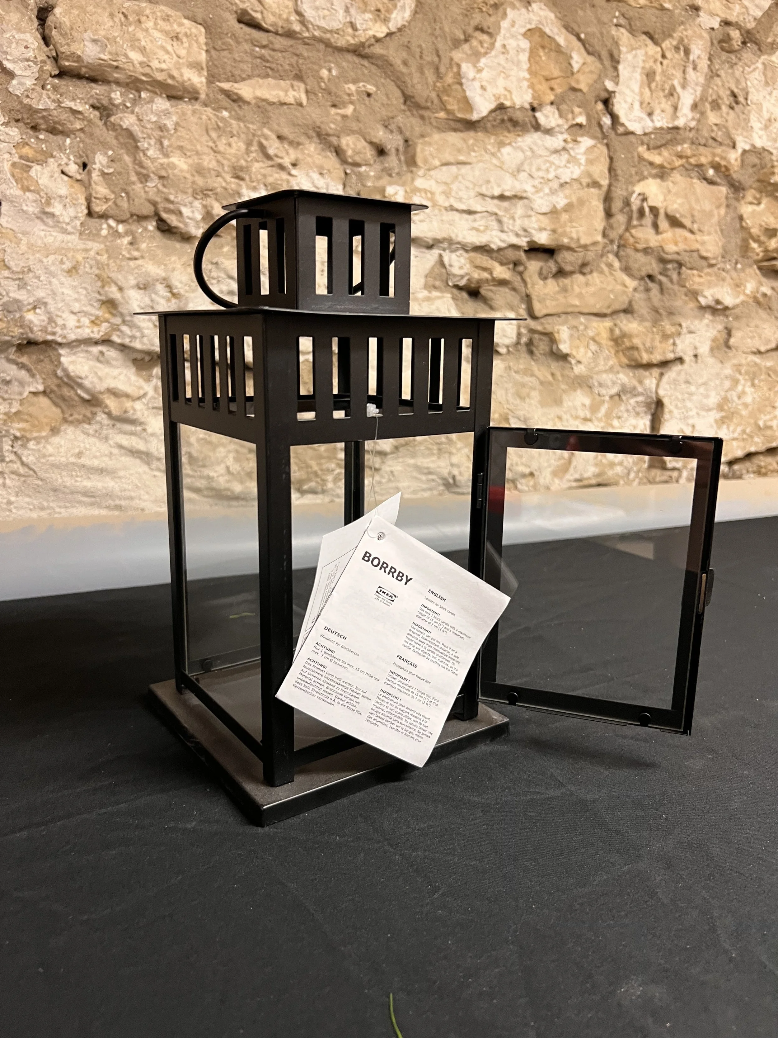 LARGE BLACK METAL LANTERN