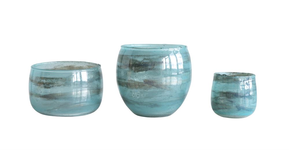 Tealight_Glass Tealight Holder. Aqua Marble Finish..jpg