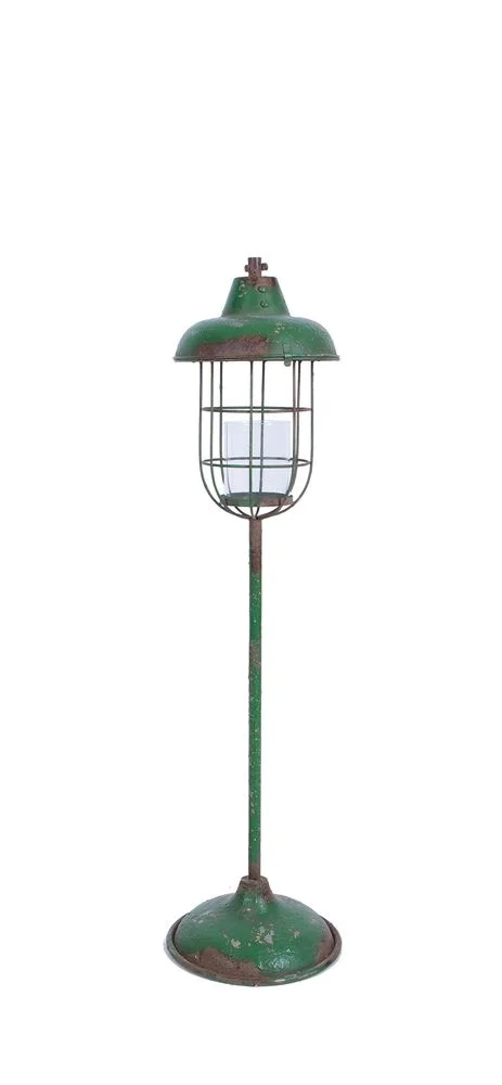 Lantern. Standing Metal Pillar Candle Holder, Distressed Green. 42.50 in height.jpg