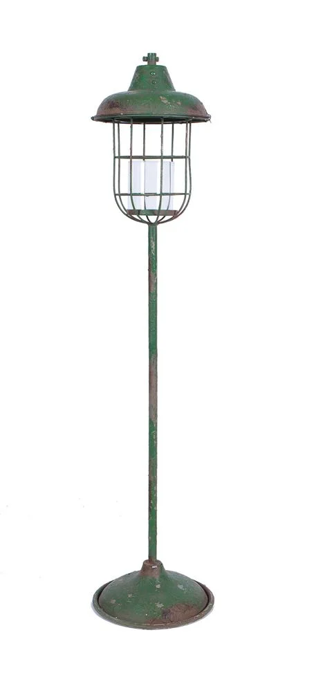 Lantern. Standing Metal Pillar Holder, Distressed Green. 52 in Height.jpg